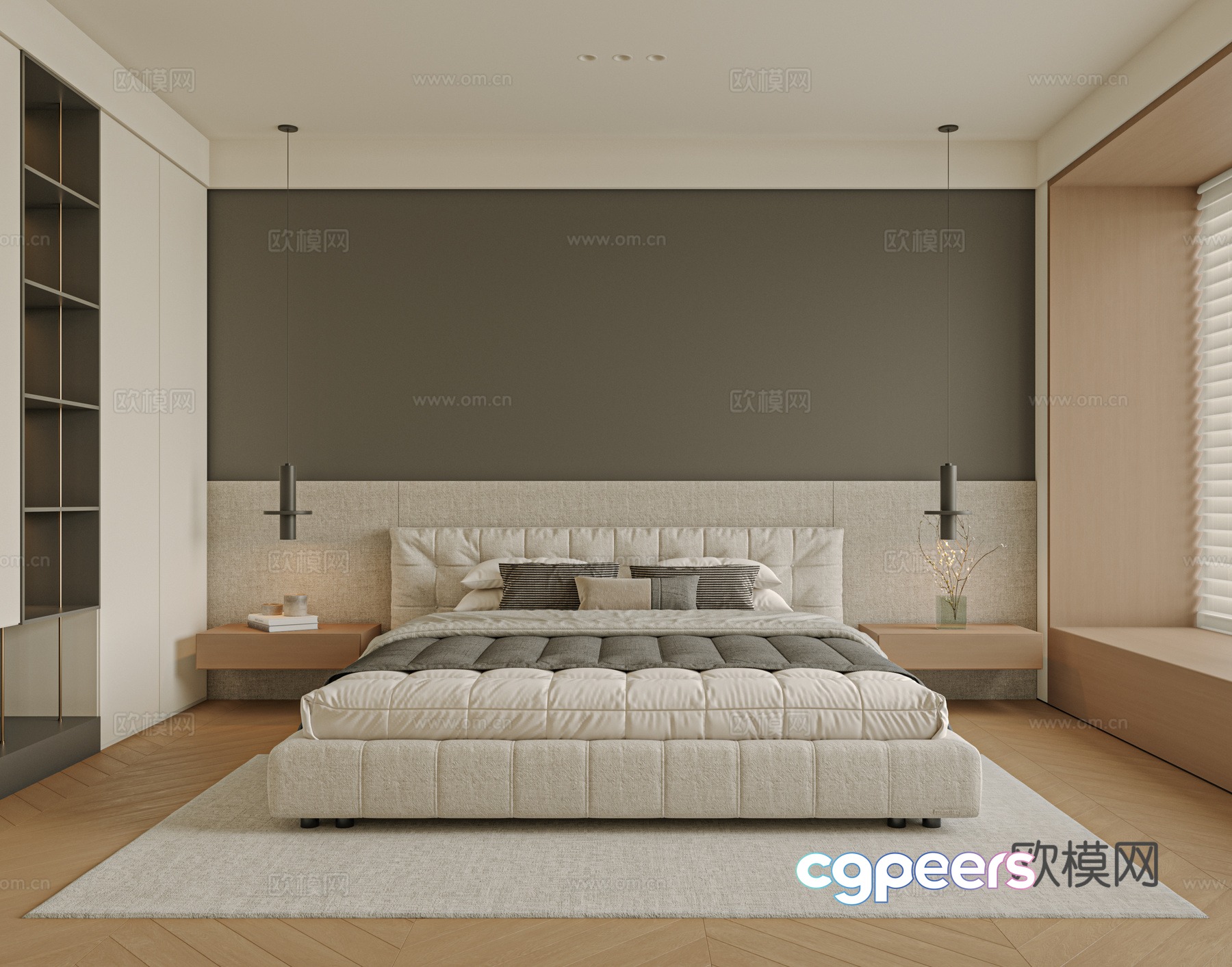 Modern bedroom bed nightstand jewelry 3d model Modern bedroom bed nightstand jewelry 3d model
