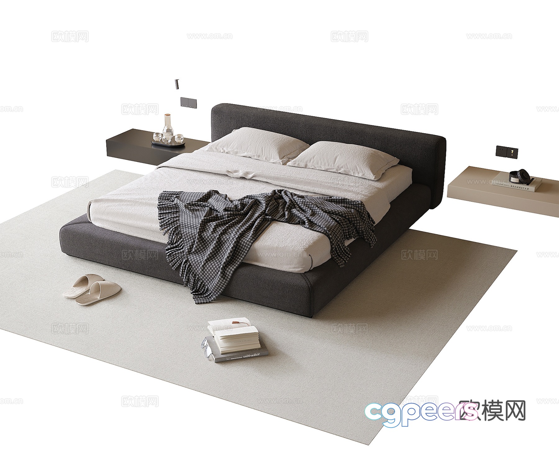 Modern double bed nightstand carpet 3d model Modern double bed nightstand carpet 3d model