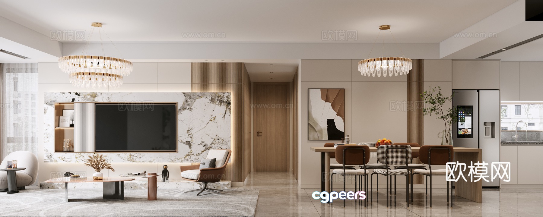 Modern living and dining room 3d model Modern living and dining room 3d model