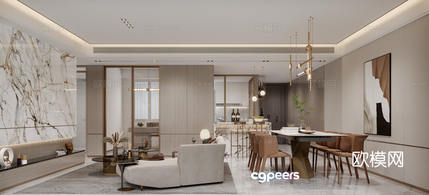 Light luxury living and restaurant 3D model Light luxury living and restaurant 3D model