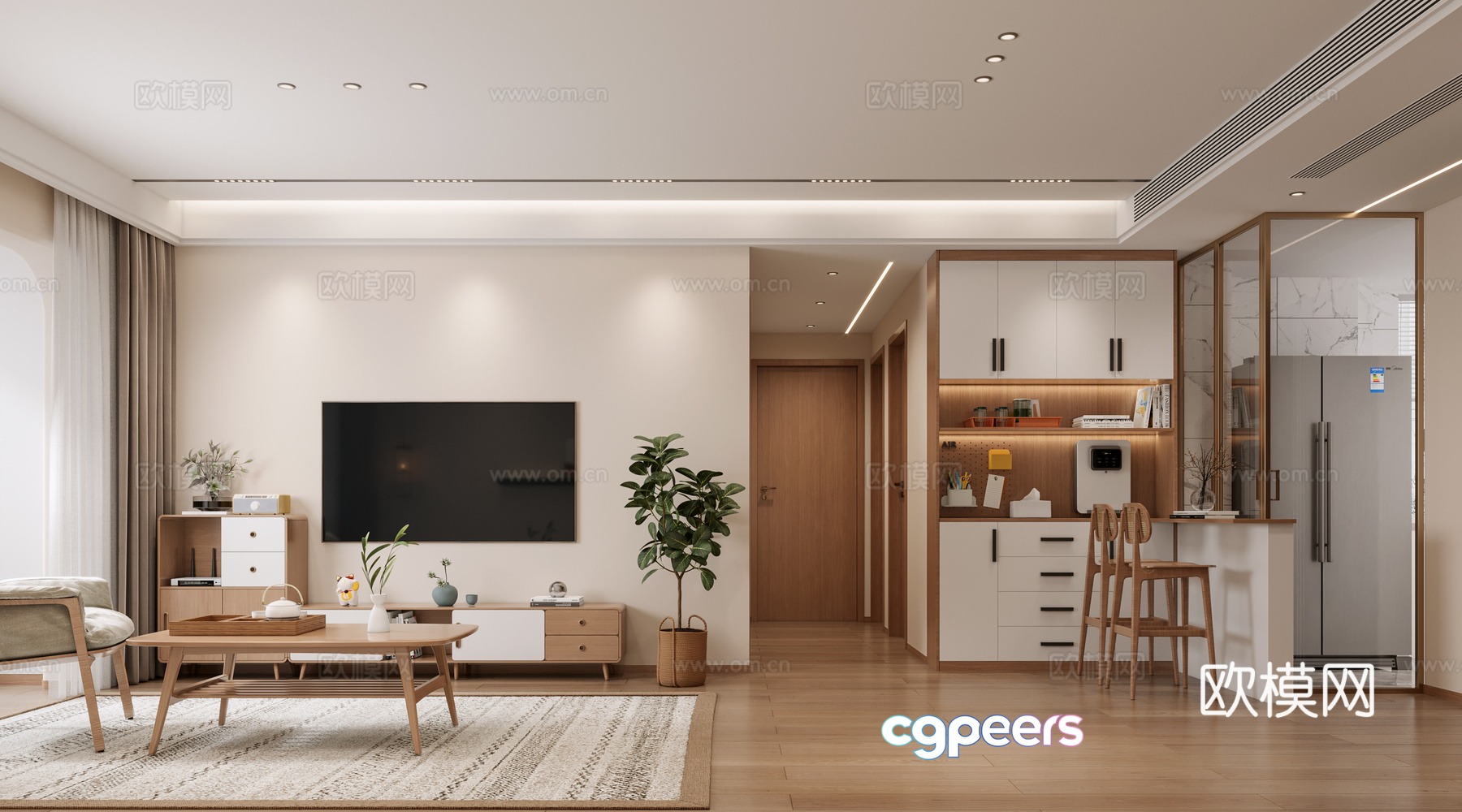 Japanese style living and dining room 3D model Japanese style living and dining room 3D model