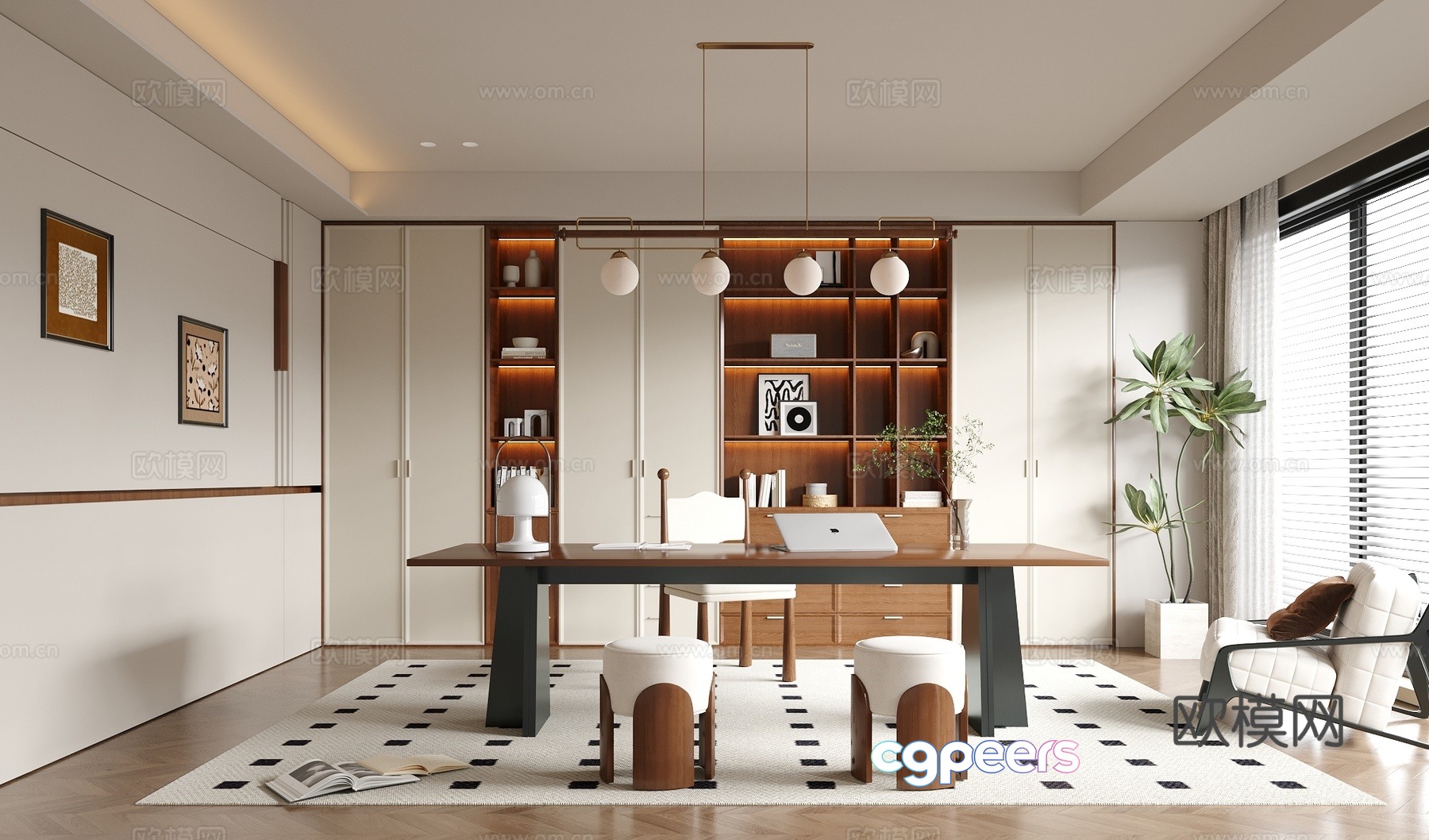 Modern medieval style study bookcase desk and chair combination 3D model Modern medieval style study bookcase desk and chair combination 3D model