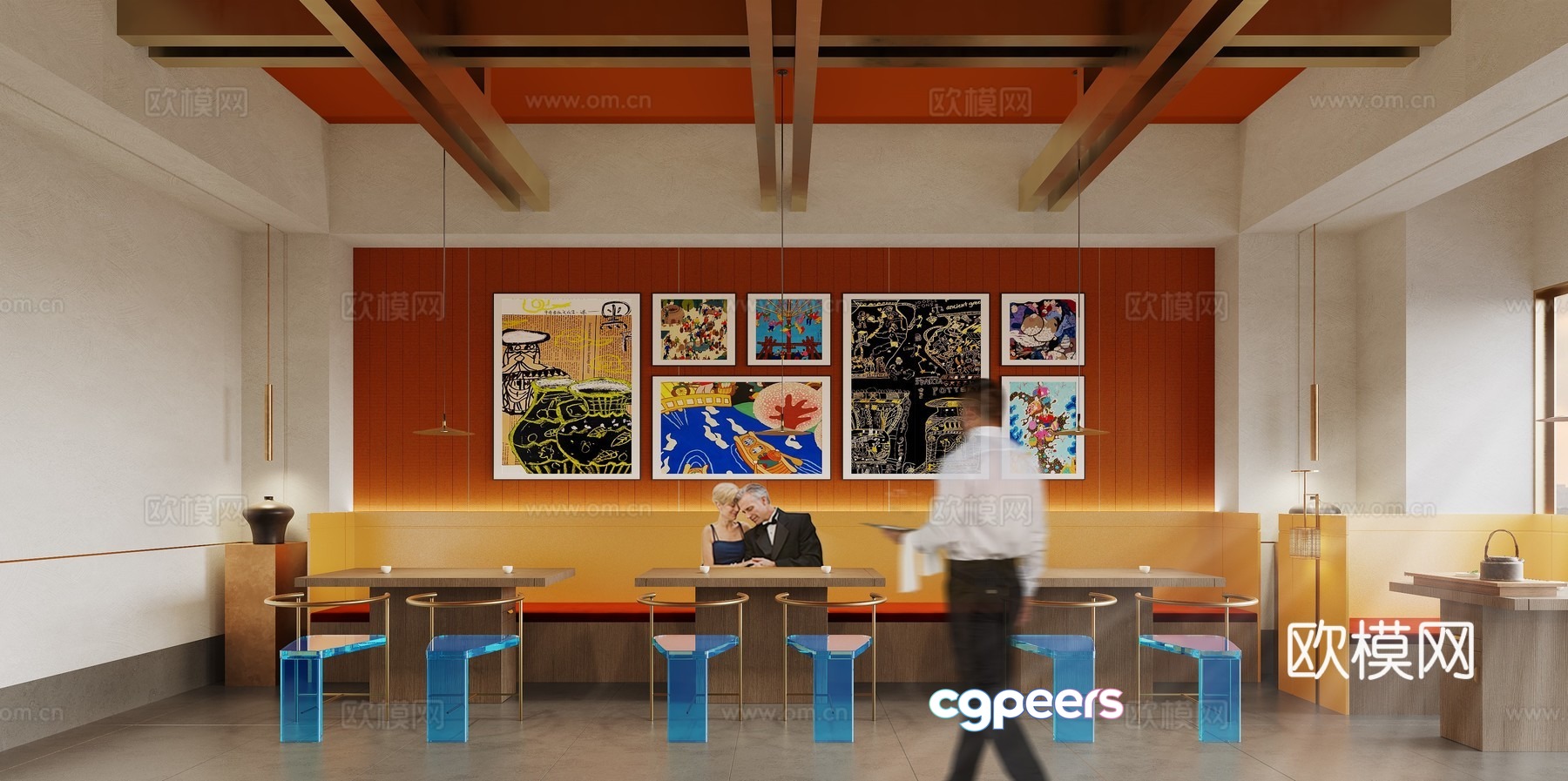 Restaurant booth area 3D model Restaurant booth area 3D model