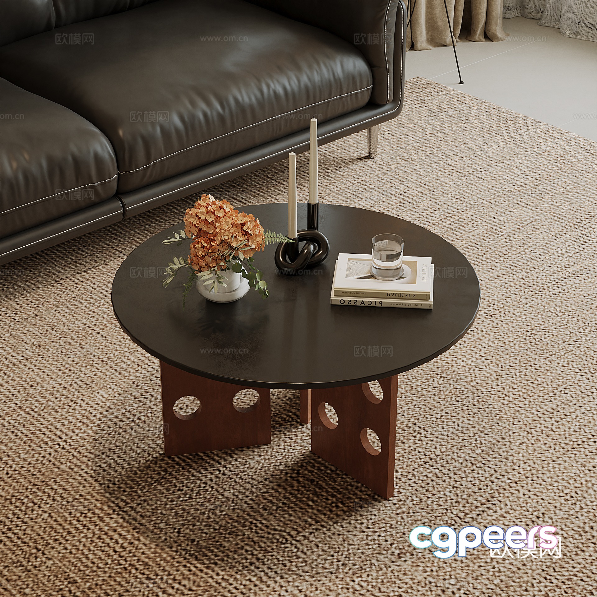 Middle-aged walnut tea table 3D model Middle-aged walnut tea table 3D model