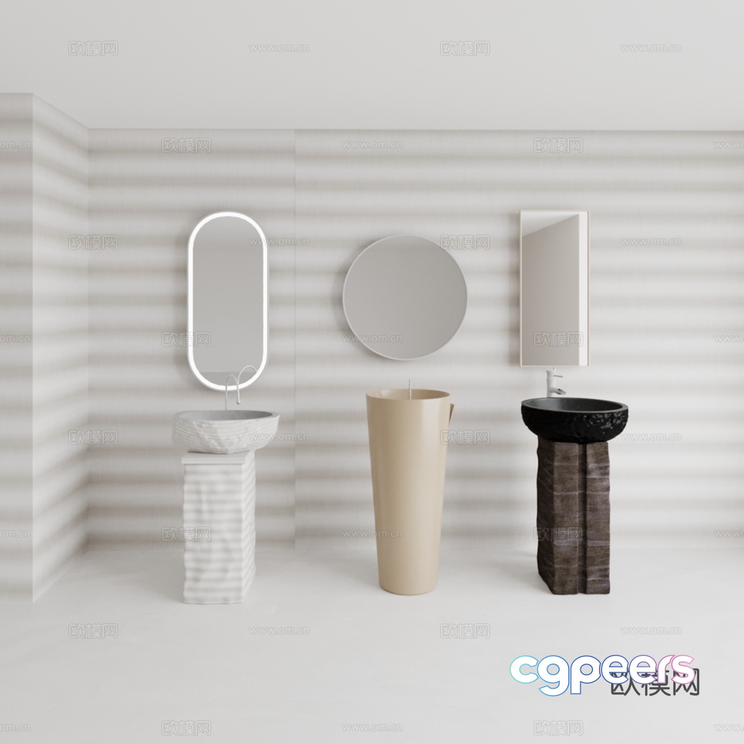 Floor-standing washbasin mirror combination 3D model Floor-standing washbasin mirror combination 3D model