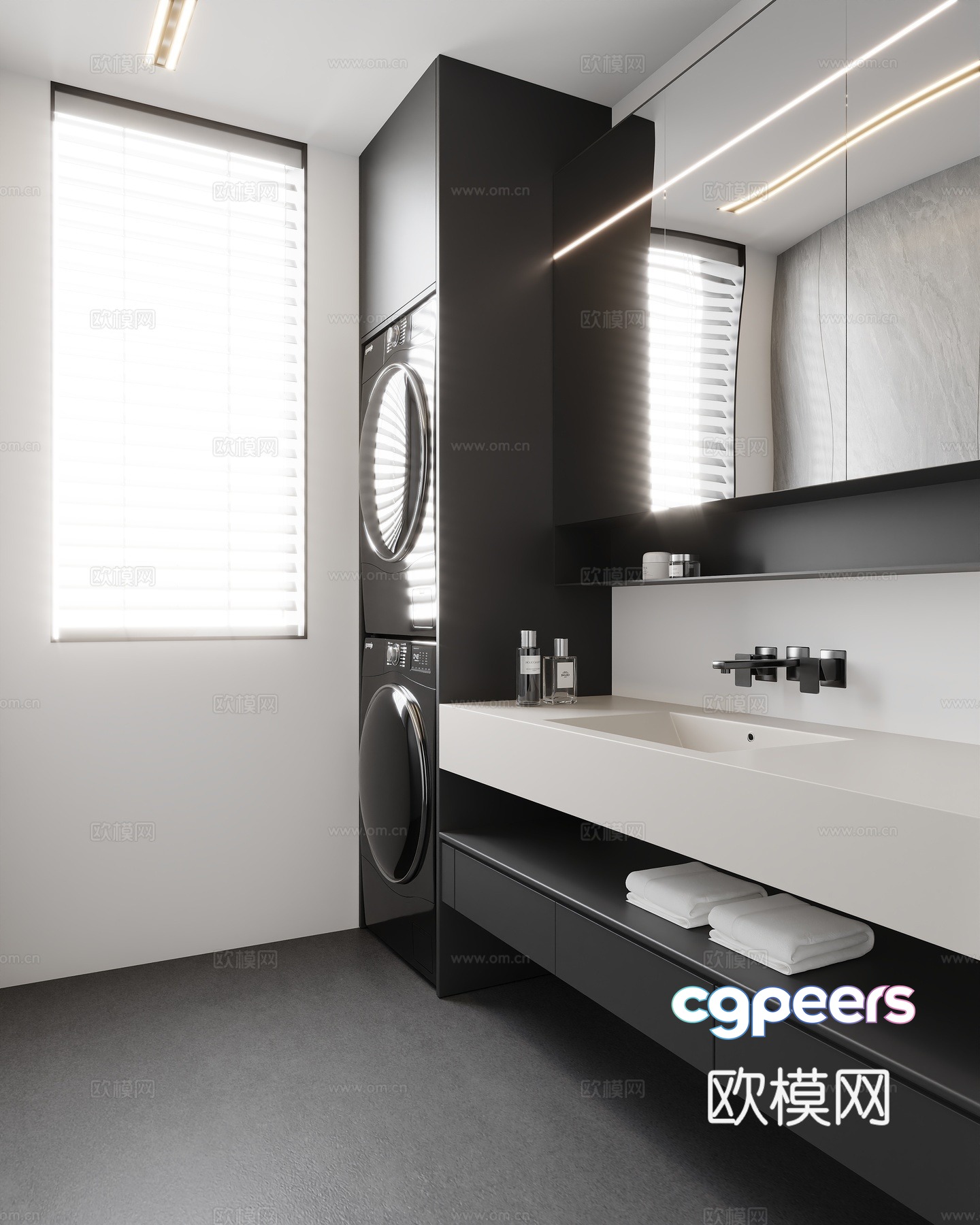 Modern black white and gray bathroom 3d model Modern black white and gray bathroom 3d model