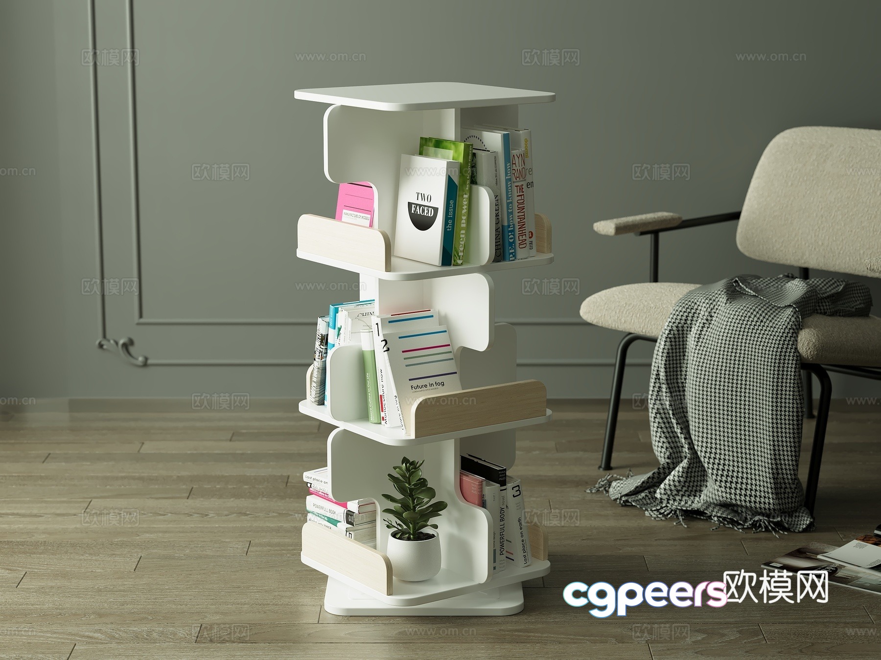 Three-layer rotating bookshelf 3D model Three-layer rotating bookshelf 3D model