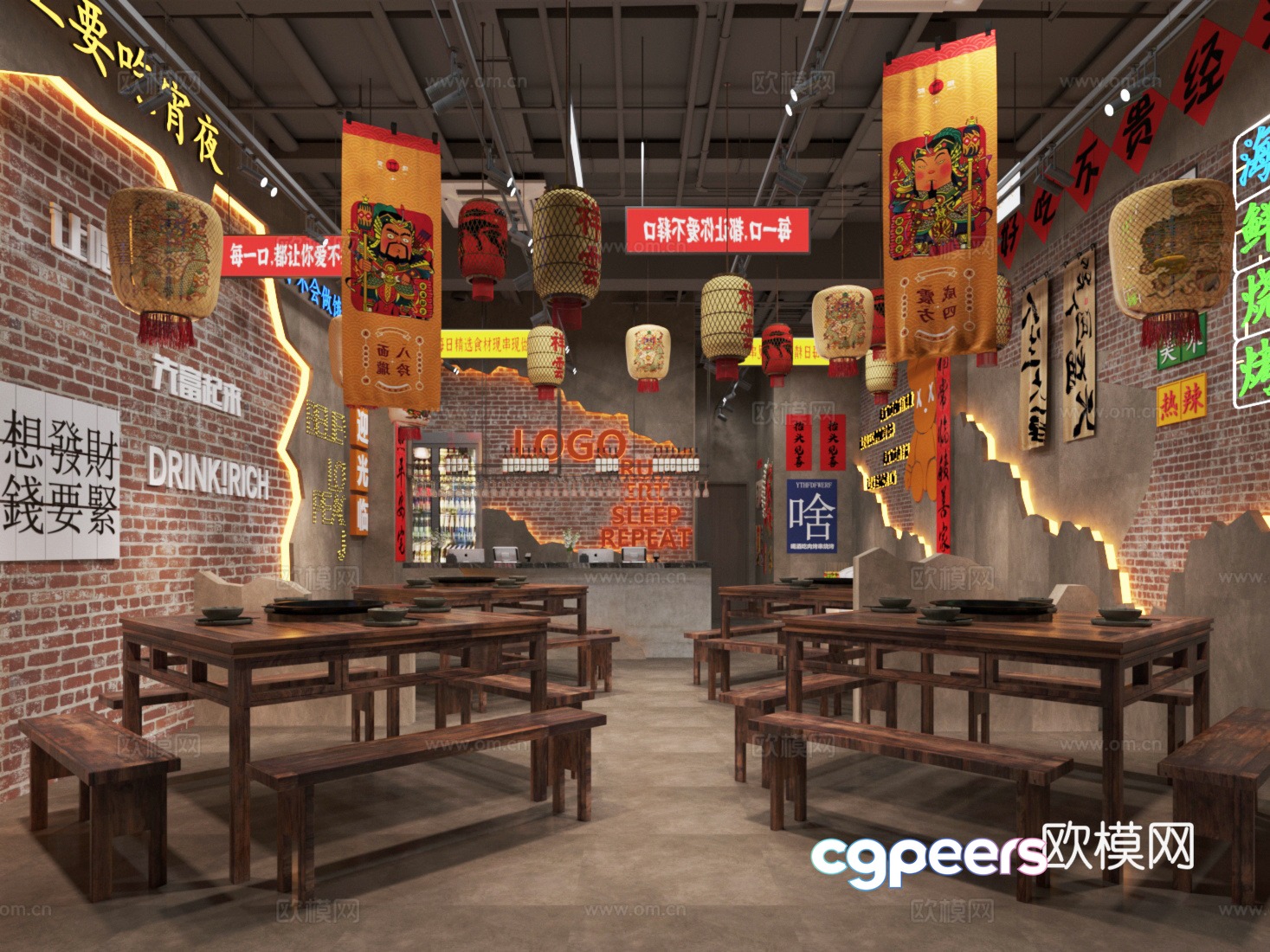 Industrial style barbecue restaurant 3d model Industrial style barbecue restaurant 3d model