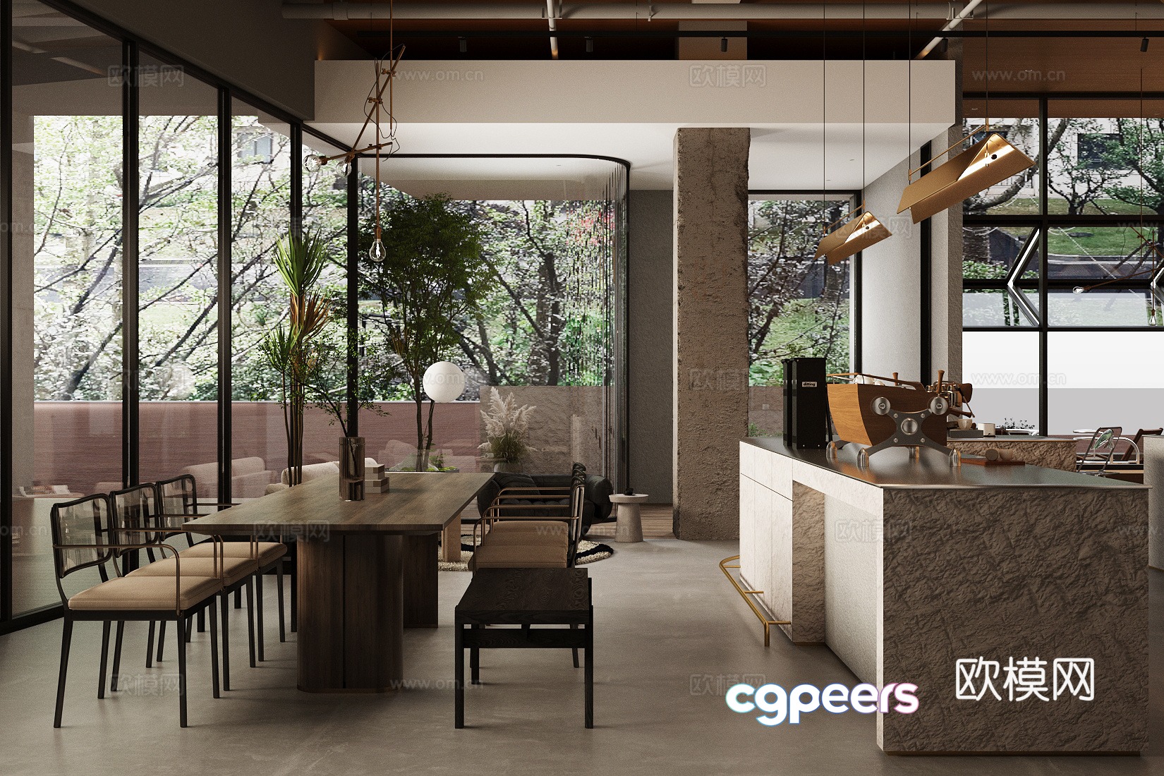 Industrial style cafe 3d model Industrial style cafe 3d model