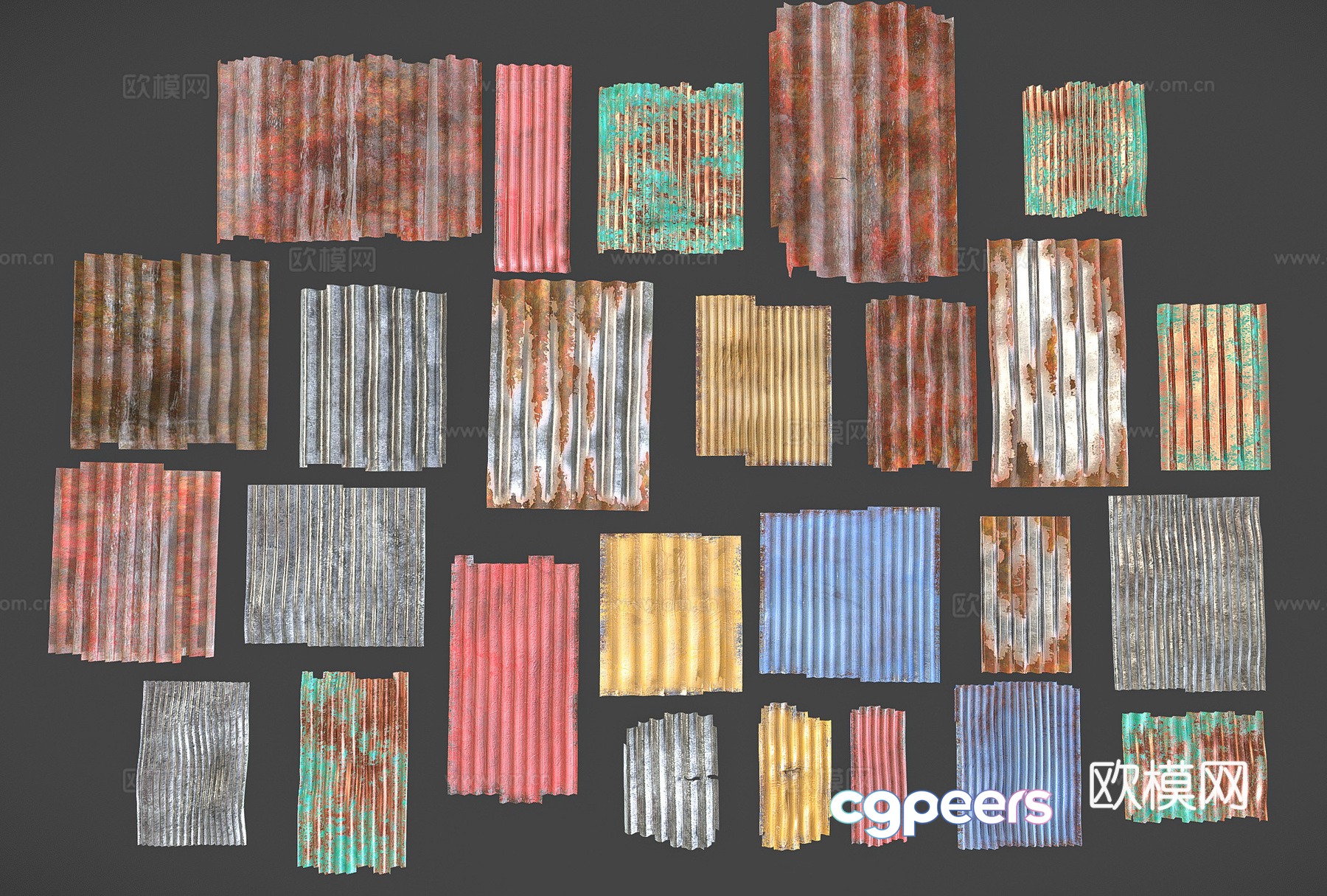 Retro color steel plate metal corrugated plate iron color steel plate shed color steel corrugated plate corrugated color steel plate 3D model