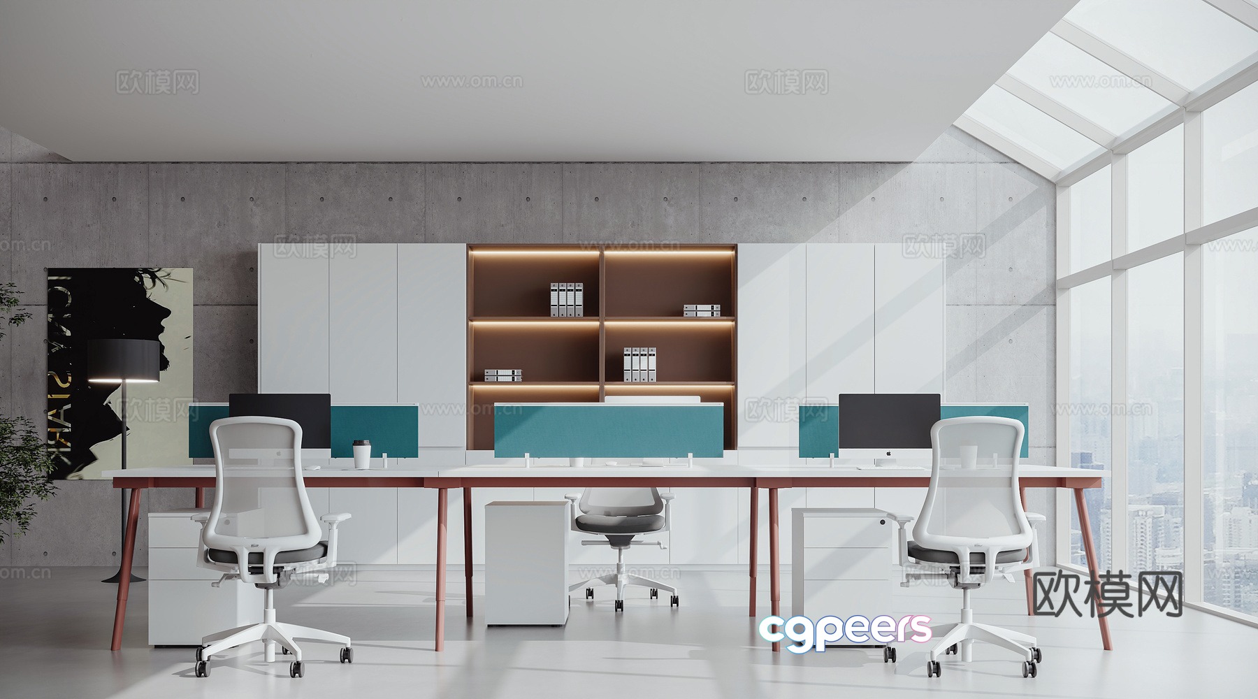 Modern open office area 3D model Modern open office area 3D model