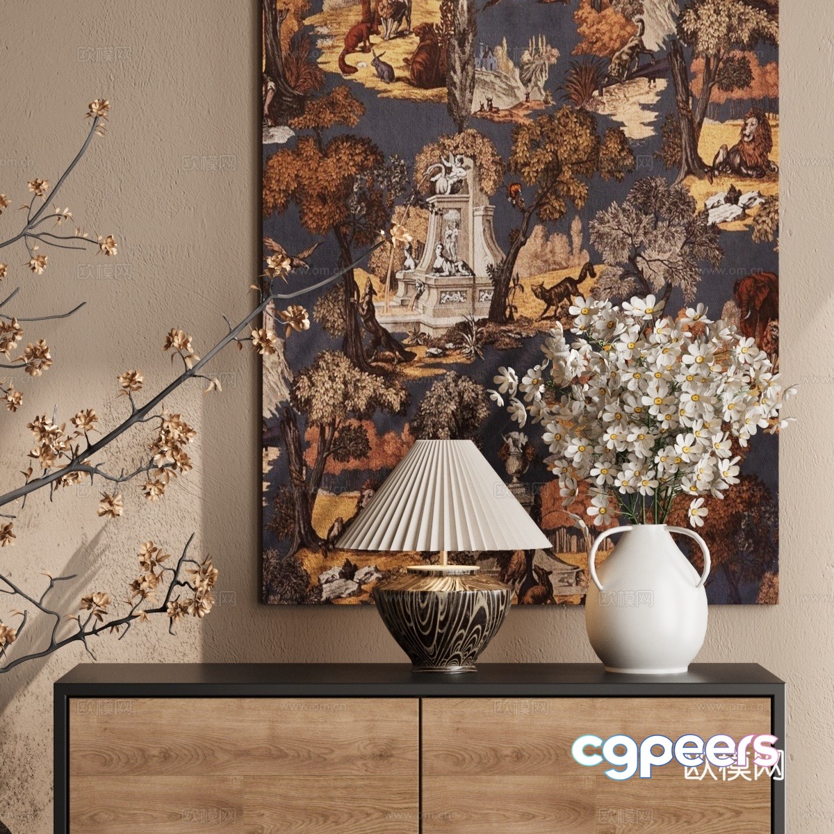 Middle-aged style table lamp small daisy potted plant 3D model Middle-aged style table lamp small daisy potted plant 3D model