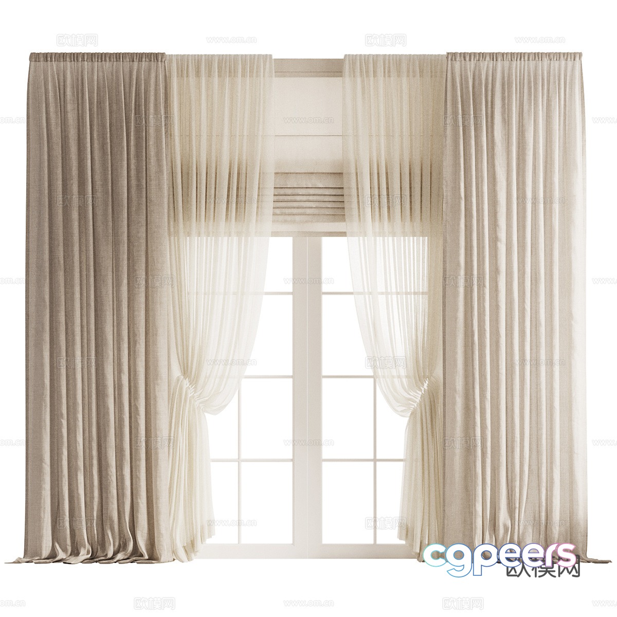 New Chinese style linen curtain 3D model New Chinese style linen curtain 3D model