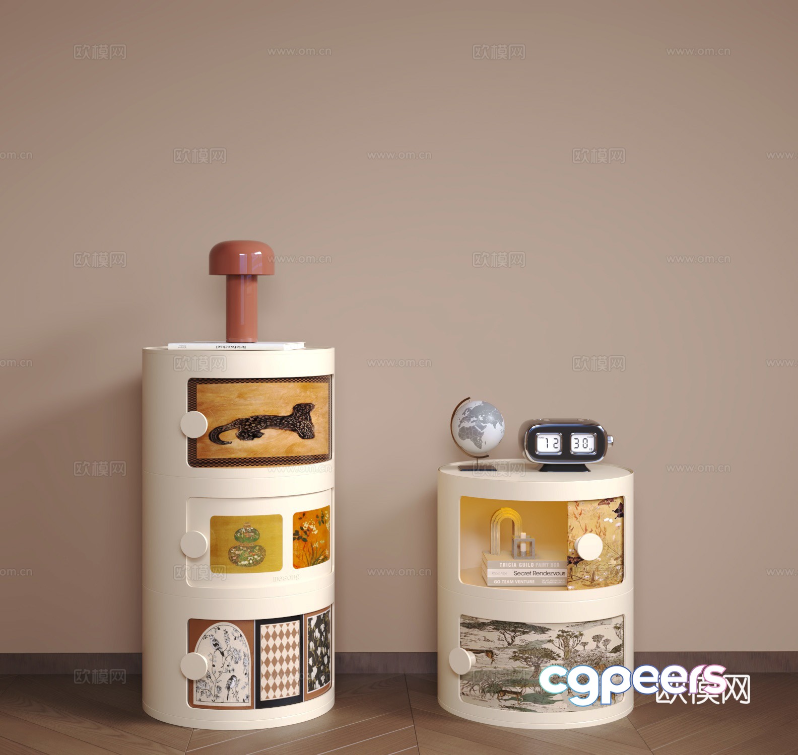 Cream retro bedside table 3d model Cream retro bedside table 3d model