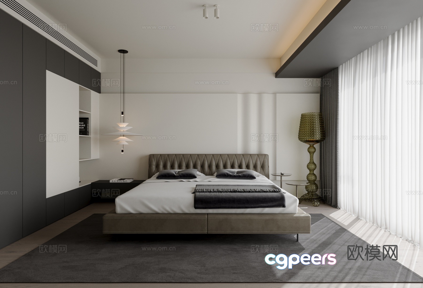 Modern bedroom bed carpet chandelier TV 3d model Modern bedroom bed carpet chandelier TV 3d model