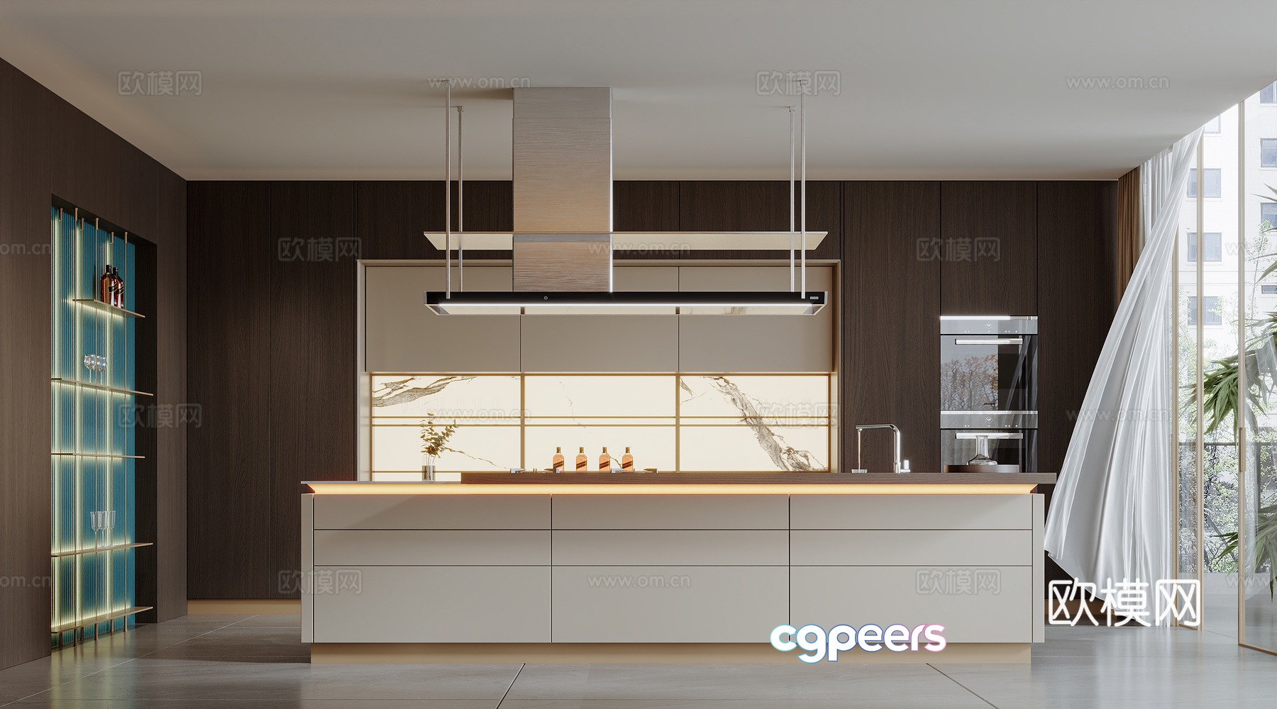 Modern open kitchen island 3d model Modern open kitchen island 3d model