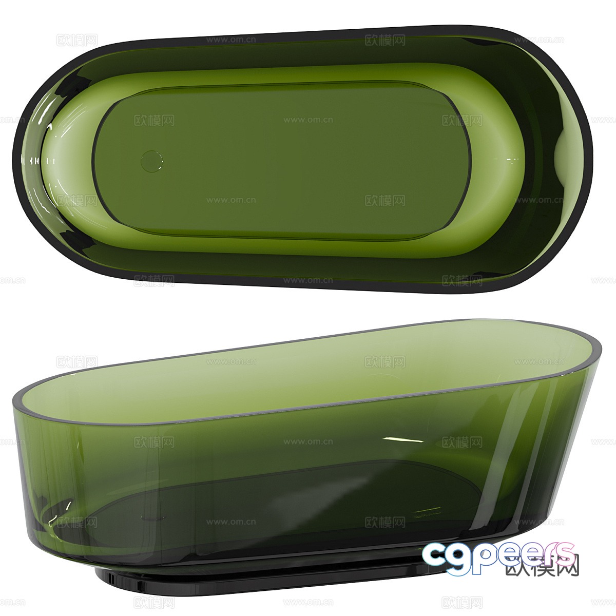 Modern Emerald Polyester Resin Bathtub 3D Model Modern Emerald Polyester Resin Bathtub 3D Model