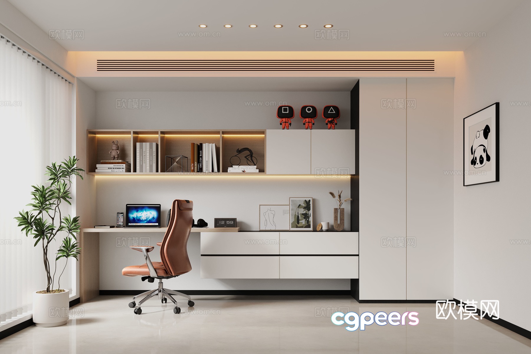Modern study open study 3D model Modern study open study 3D model