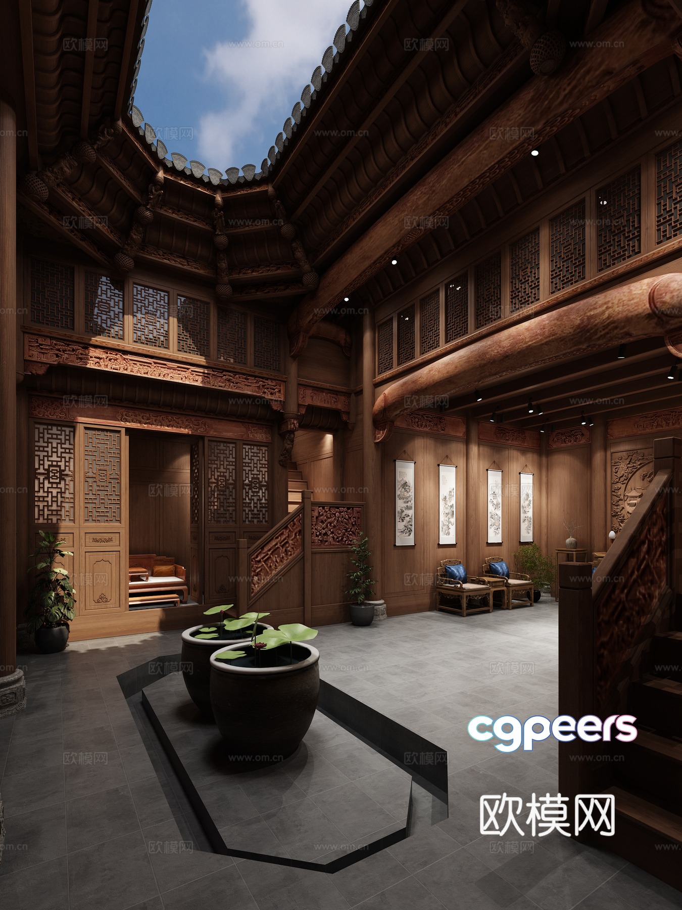 Chinese wooden house 3d model Chinese wooden house 3d model