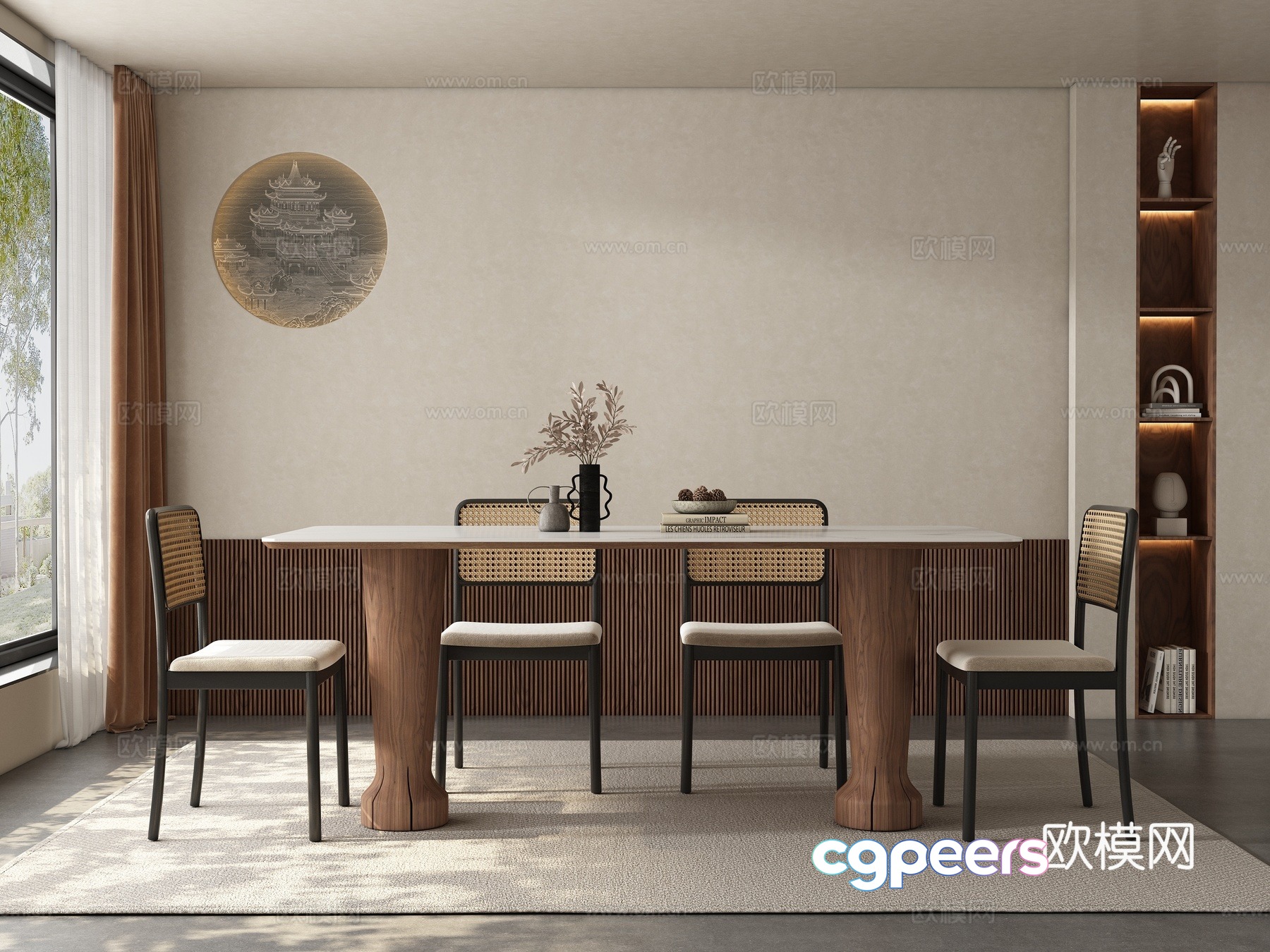 Middle style restaurant dining table and chair 3D model Middle style restaurant dining table and chair 3D model