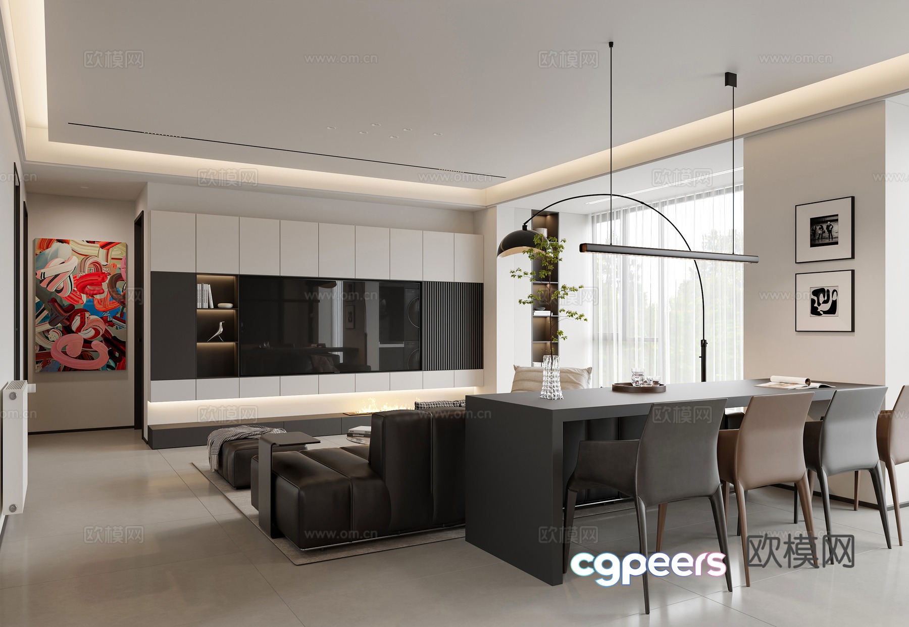 Modern living and dining room 3d model Modern living and dining room 3d model