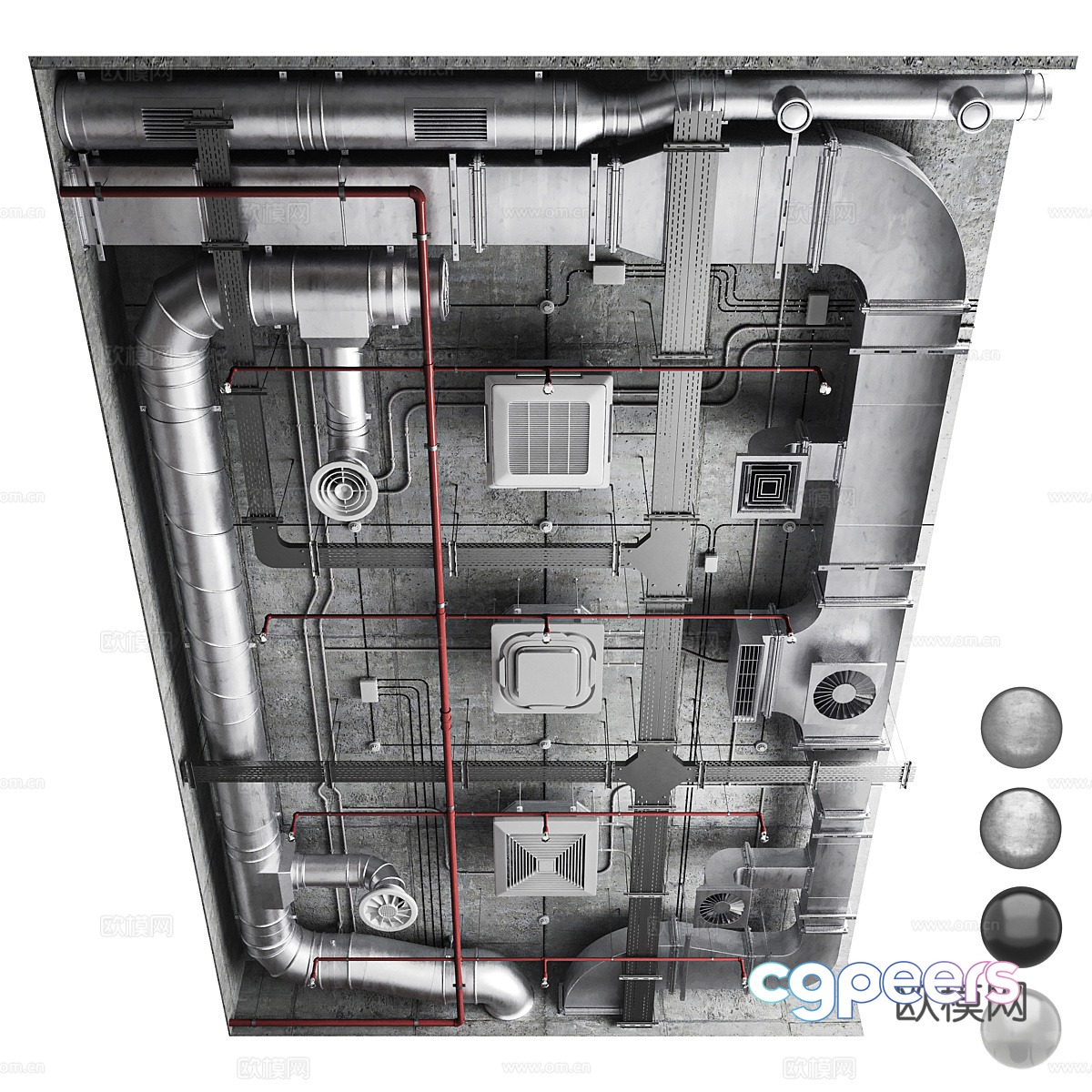 Modern ventilation system ceiling 3D model Modern ventilation system ceiling 3D model