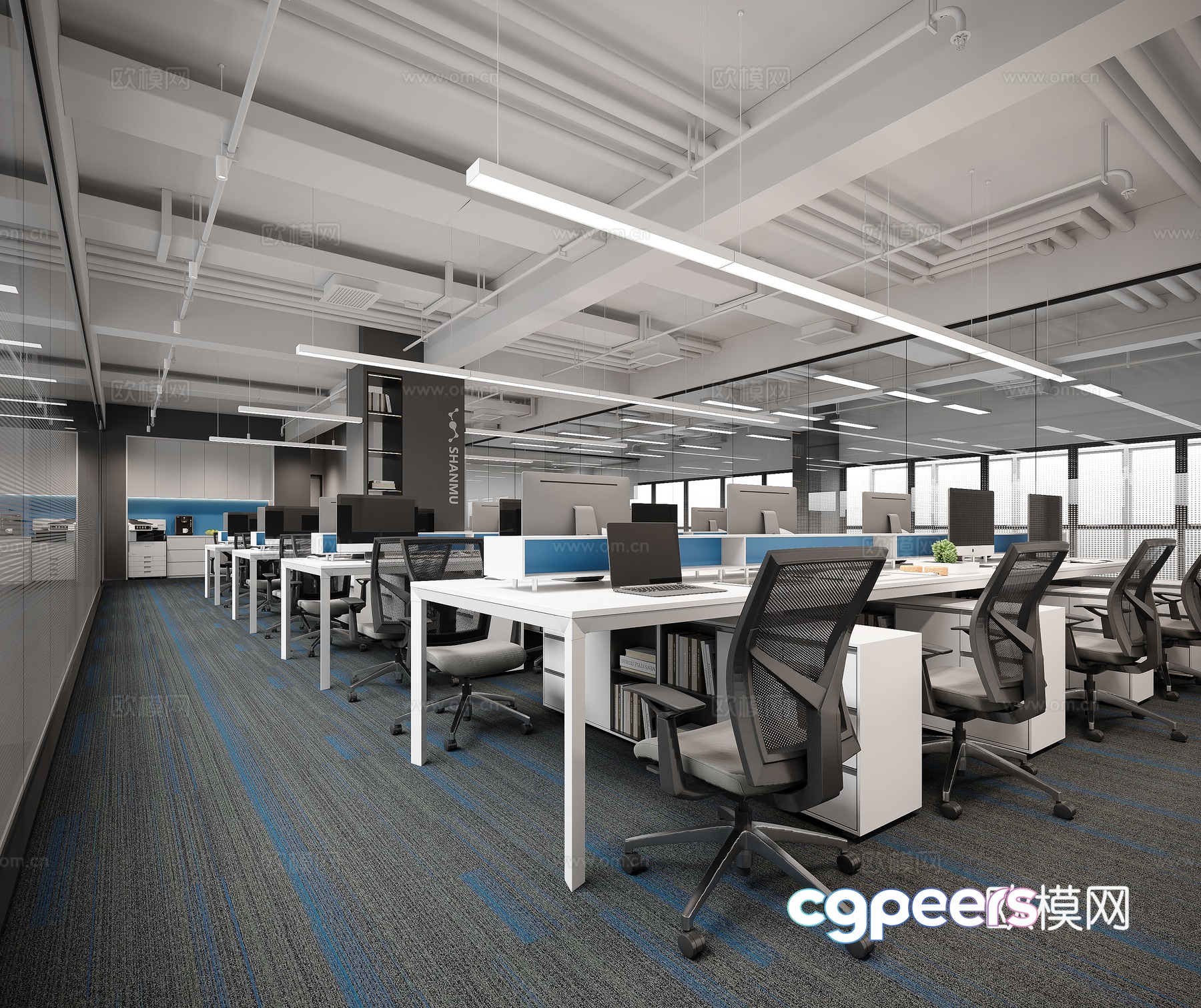 Modern open office area 3D model Modern open office area 3D model
