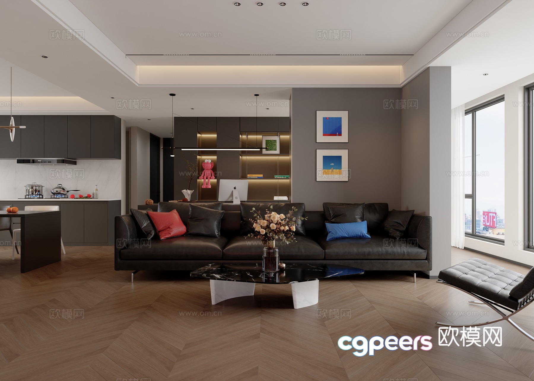 Italian modern living and dining room 3d model Italian modern living and dining room 3d model