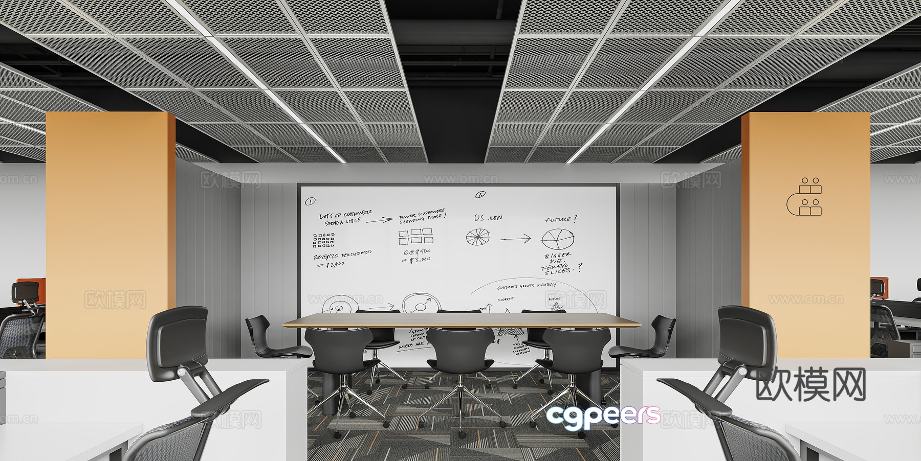 Modern open office 3d model Modern open office 3d model