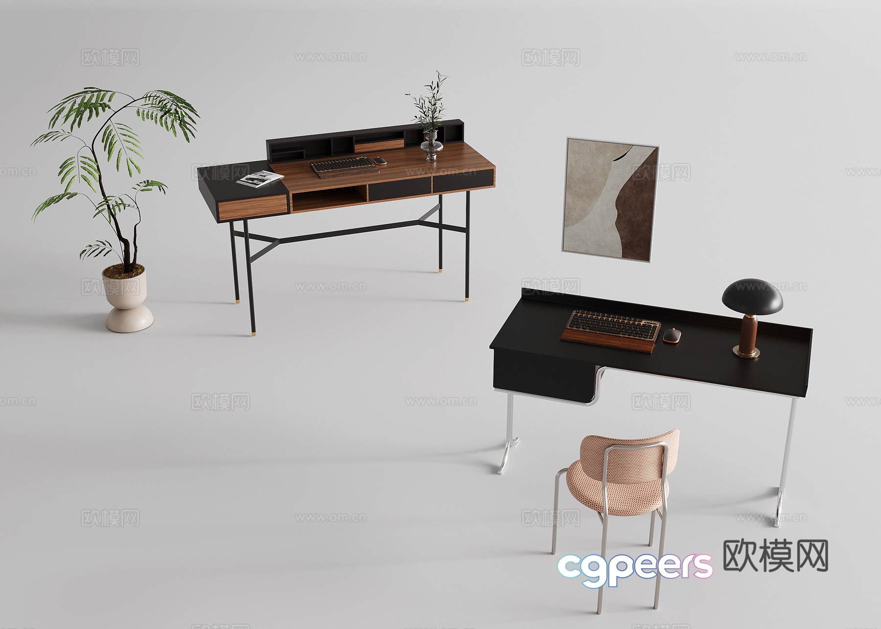 Modern study table combination study chair single chair jewelry ornaments study table desk 3d model Modern study table combination study chair single chair jewelry ornaments study table desk 3d model
