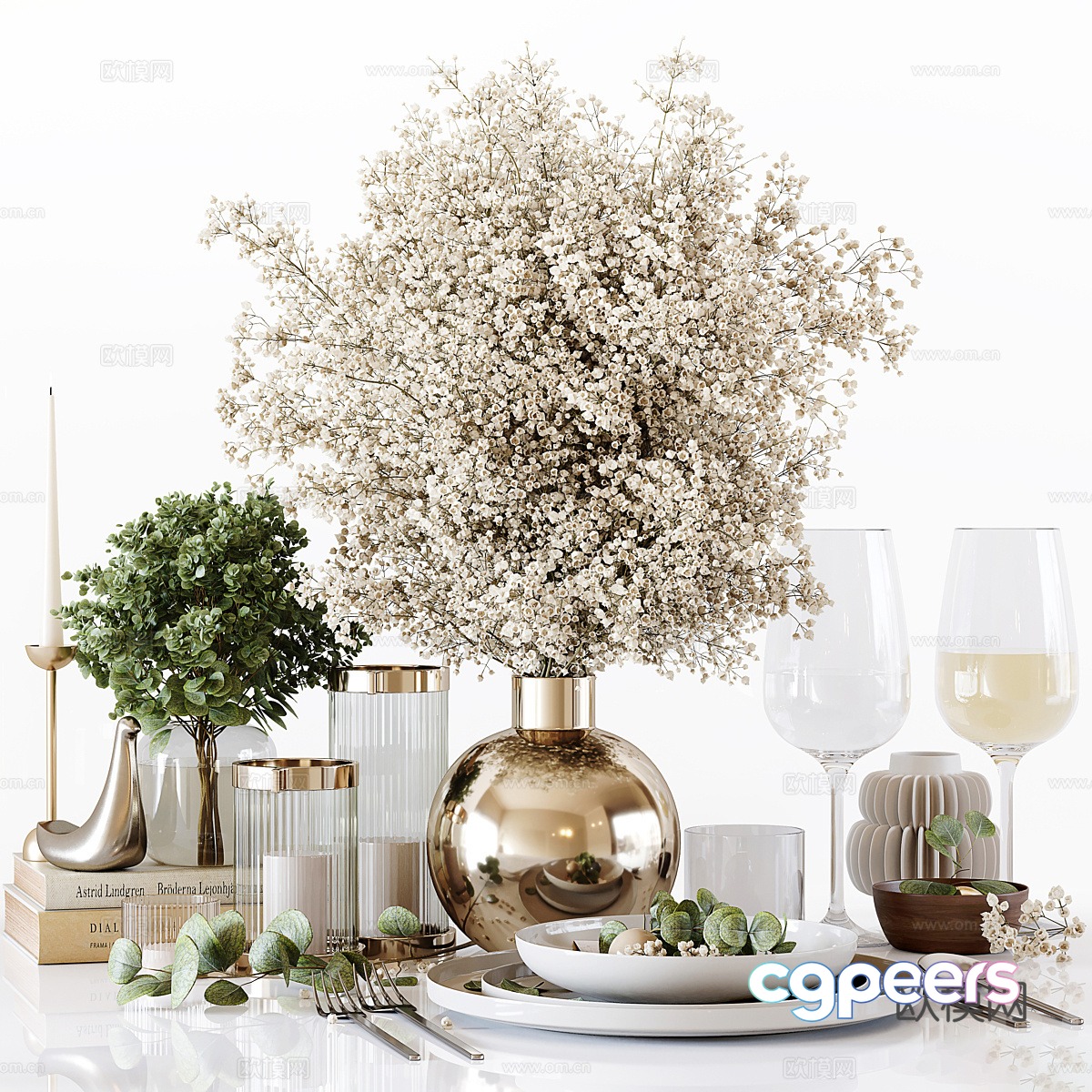New Chinese style light luxury tableware ornaments 3D model New Chinese style light luxury tableware ornaments 3D model