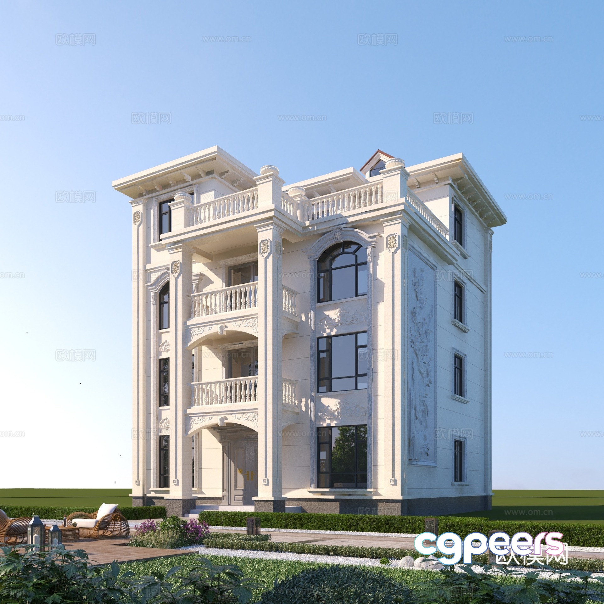 Simple European single-family villa 3D model Simple European single-family villa 3D model