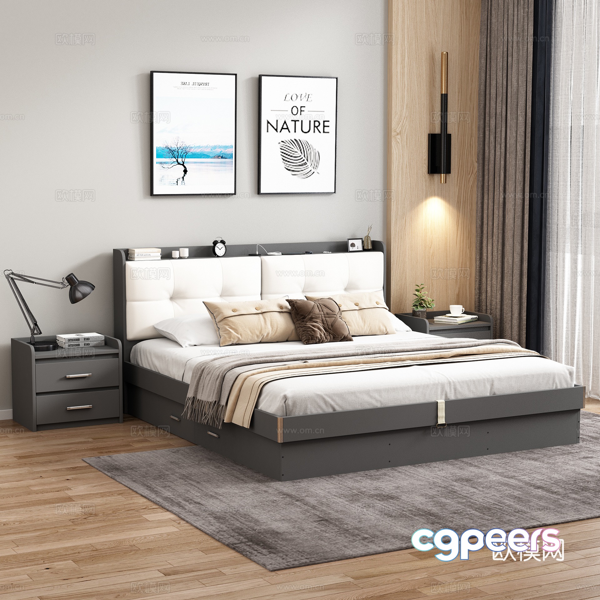 Modern double bed 3d model Modern double bed 3d model