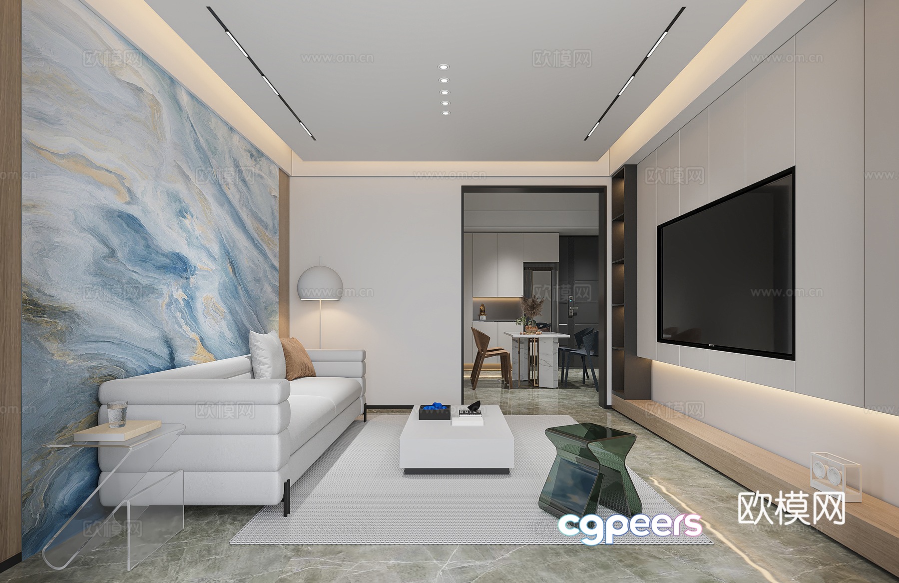 Modern living and dining room 3d model Modern living and dining room 3d model