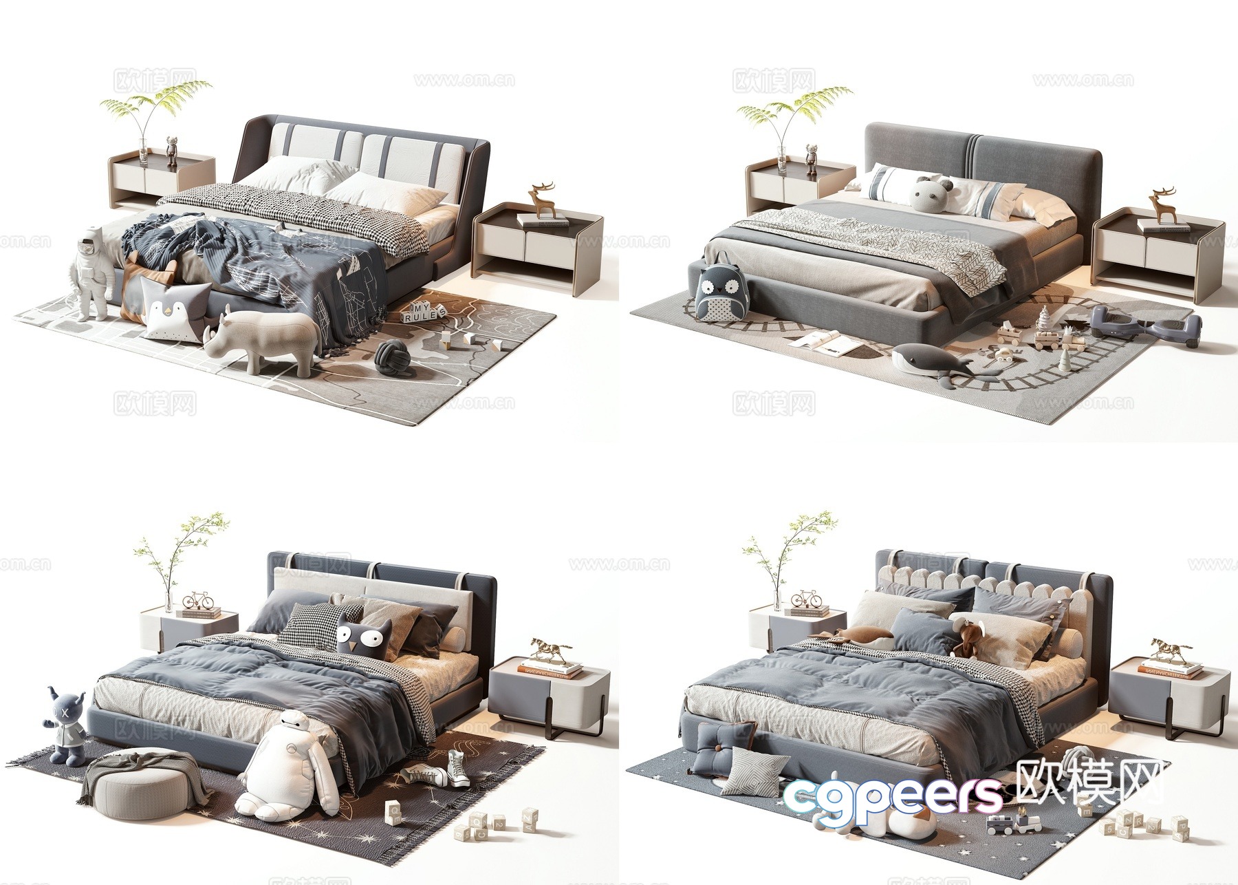Modern double bed 3d model Modern double bed 3d model