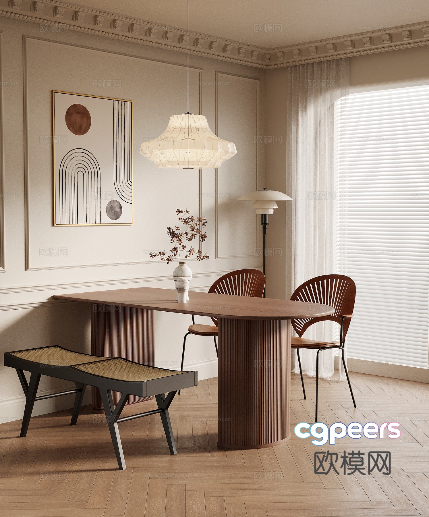French medieval restaurant dining table and chair combination 3D model French medieval restaurant dining table and chair combination 3D model