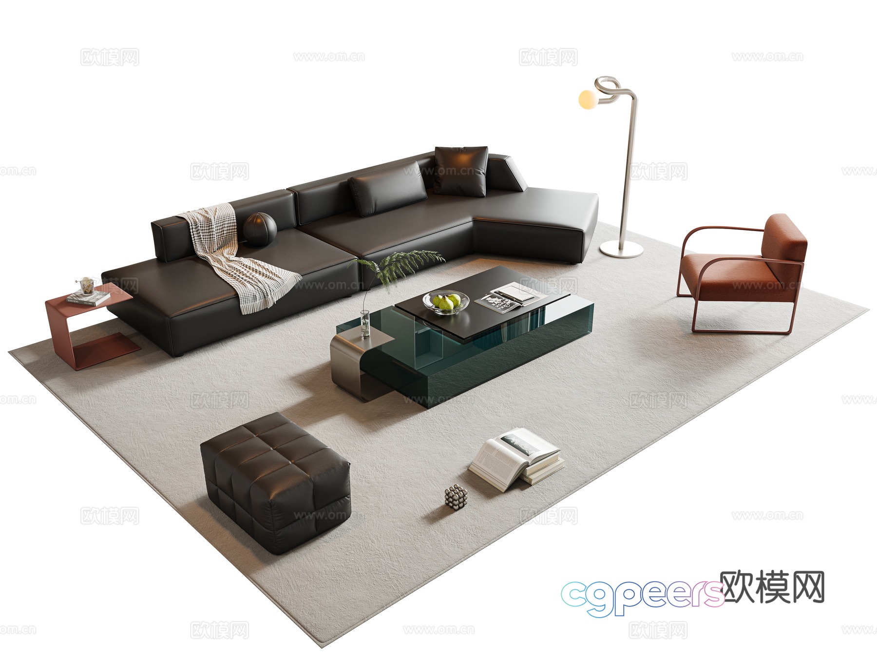 Italian sofa coffee table combination corner sofa leather sofa multi-person sofa square coffee table 3D model Italian sofa coffee table combination corner sofa leather sofa multi-person sofa square coffee table 3D model