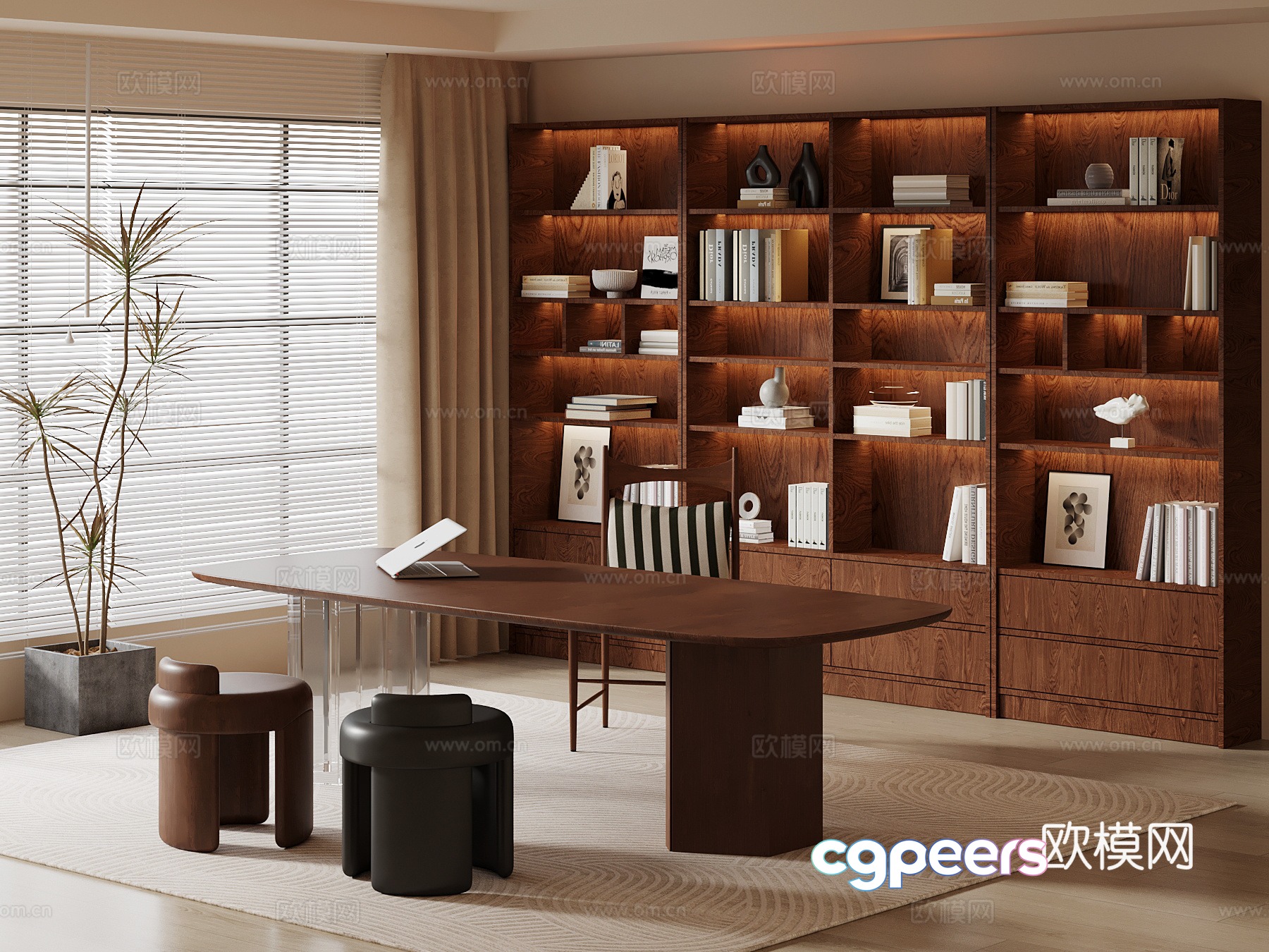 Middle-aged study bookcase desk and chair 3D model Middle-aged study bookcase desk and chair 3D model