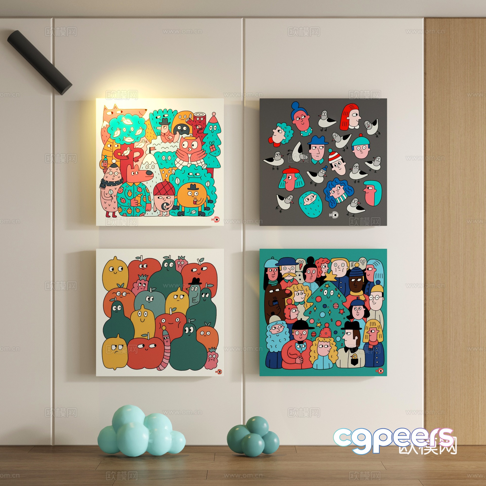 Modern children cartoon doodle decorative painting 3d model Modern children cartoon doodle decorative painting 3d model