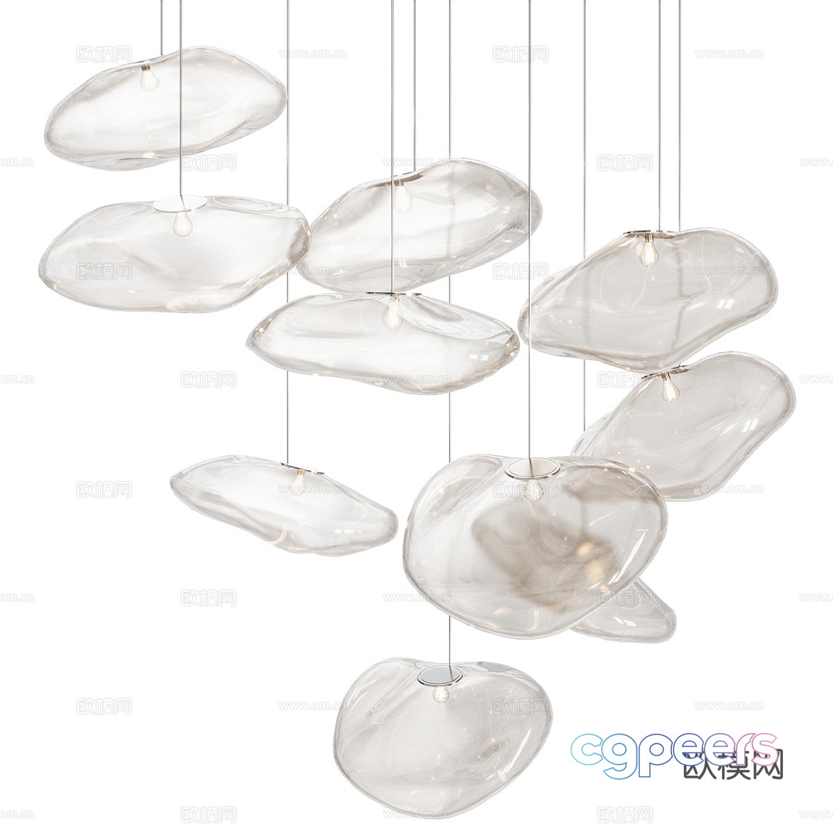 Modern Italian minimalist Bocci random glass chandelier 3d model Modern Italian minimalist Bocci random glass chandelier 3d model