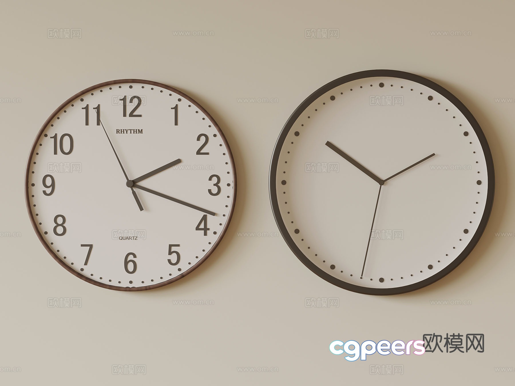 Modern wall clock combination 3D model Modern wall clock combination 3D model