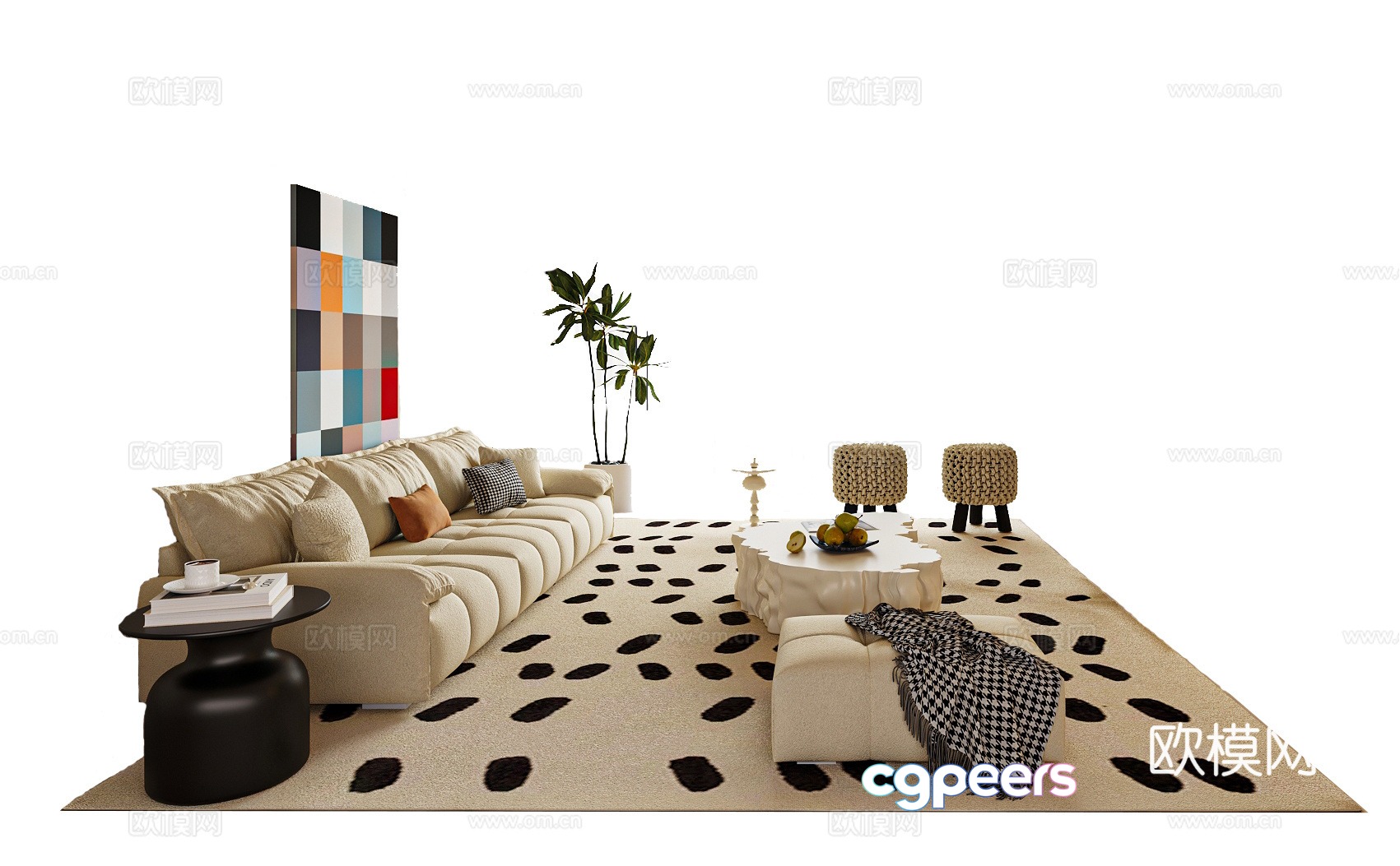 Modern cream style sofa coffee table combination living room sofa casual sofa 3d model Modern cream style sofa coffee table combination living room sofa casual sofa 3d model