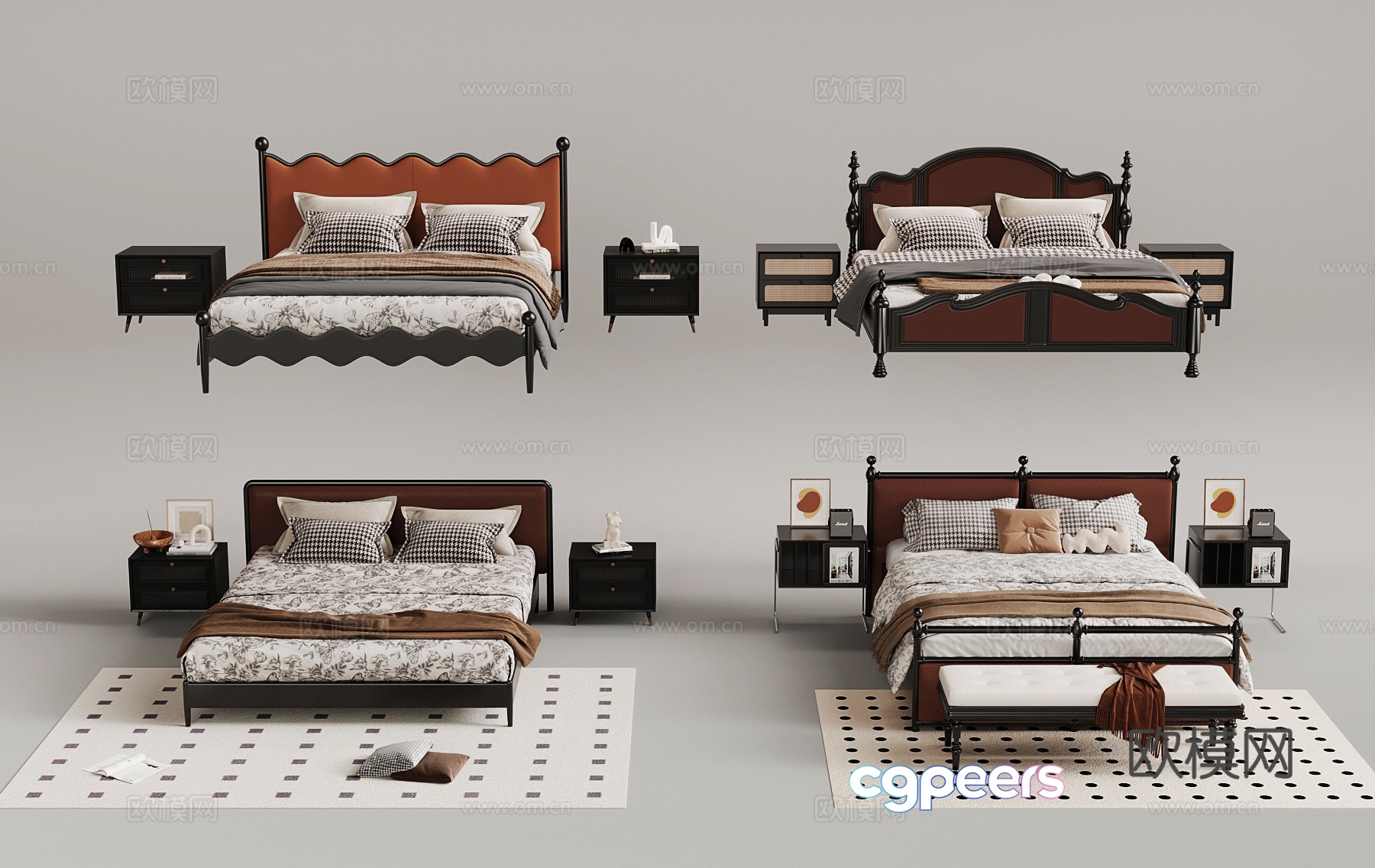 French double bed 3d model French double bed 3d model