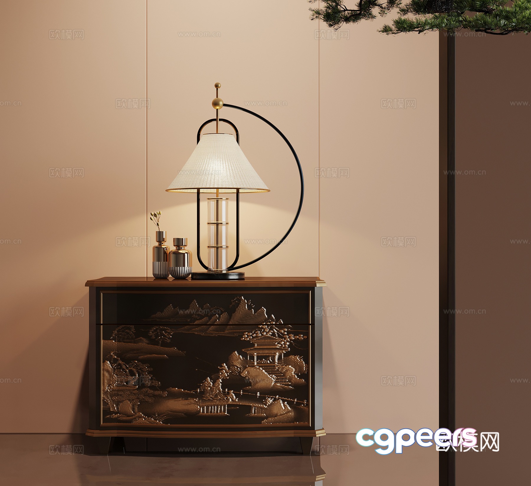 New Chinese style bedside table 3D model New Chinese style bedside table 3D model