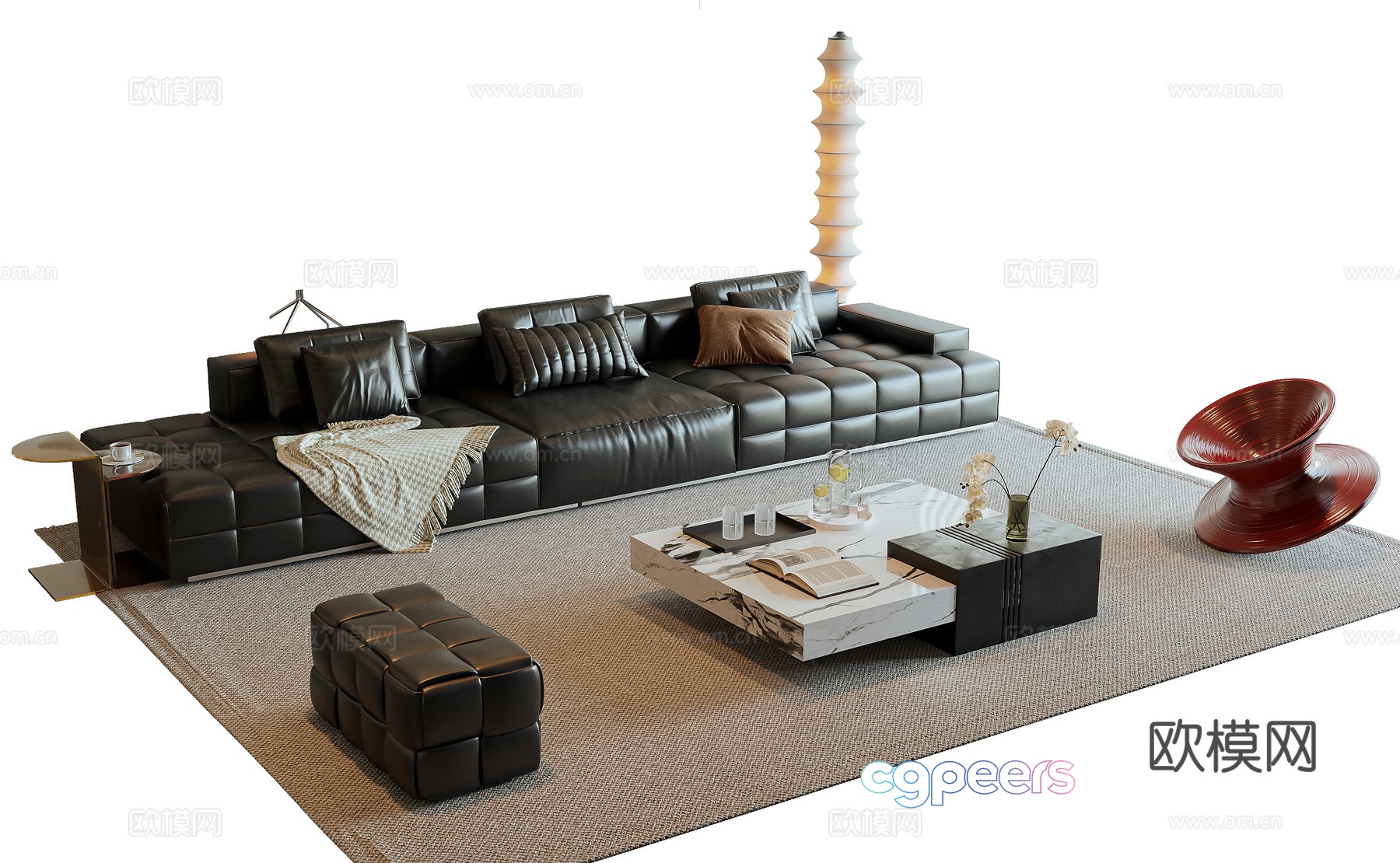 Modern Italian sofa coffee table combination Lawrence sofa leather three-person sofa marble coffee table 3D model Modern Italian sofa coffee table combination Lawrence sofa leather three-person sofa marble coffee table 3D model