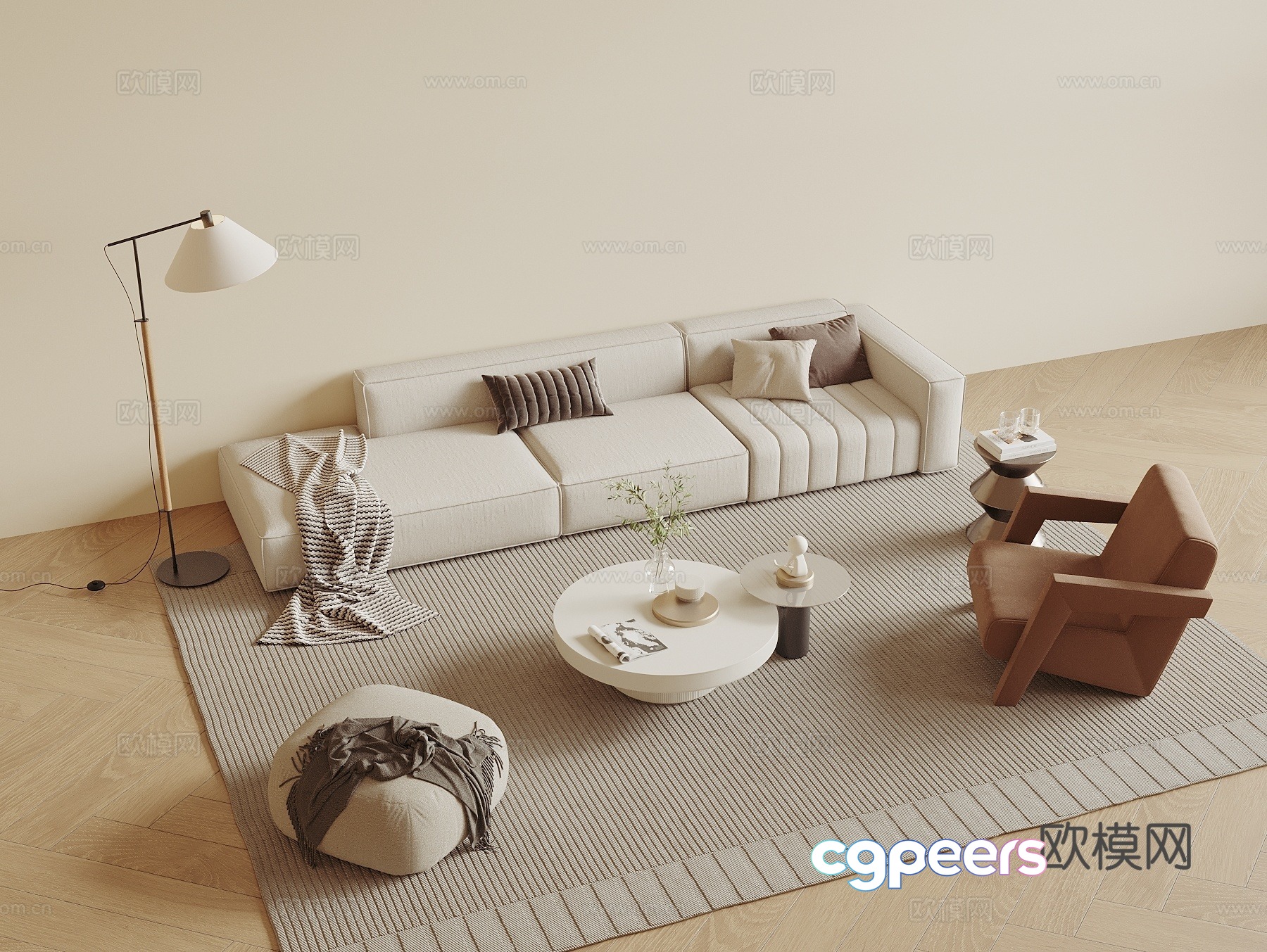 Modern cream style sofa coffee table combination three-person sofa single sofa floor lamp sofa stool 3D model Modern cream style sofa coffee table combination three-person sofa single sofa floor lamp sofa stool 3D model
