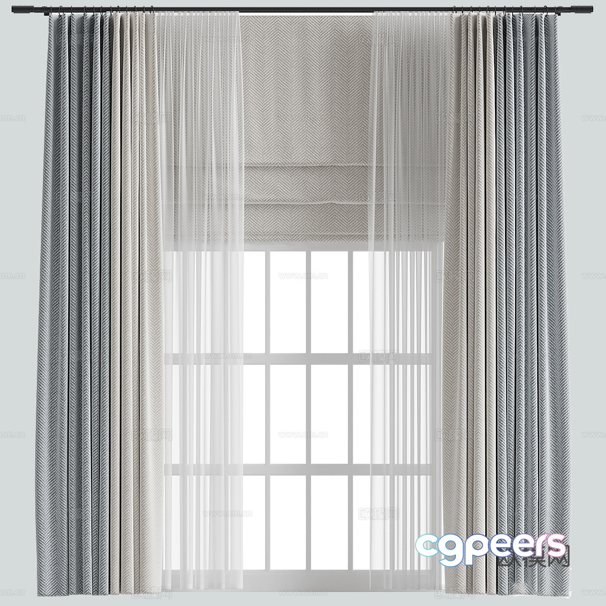 Modern cream style fabric curtain 3d model Modern cream style fabric curtain 3d model