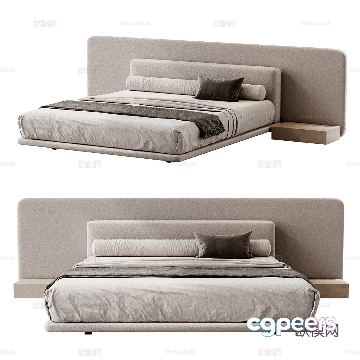 Modern Italian minimalist fabric double bed 3D model Modern Italian minimalist fabric double bed 3D model
