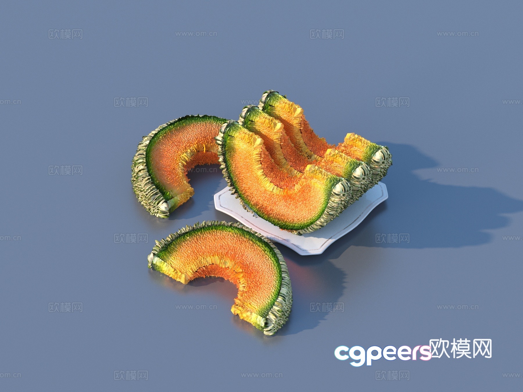 Fruit Cantaloupe Fruit Dish 3D Model Fruit Cantaloupe Fruit Dish 3D Model
