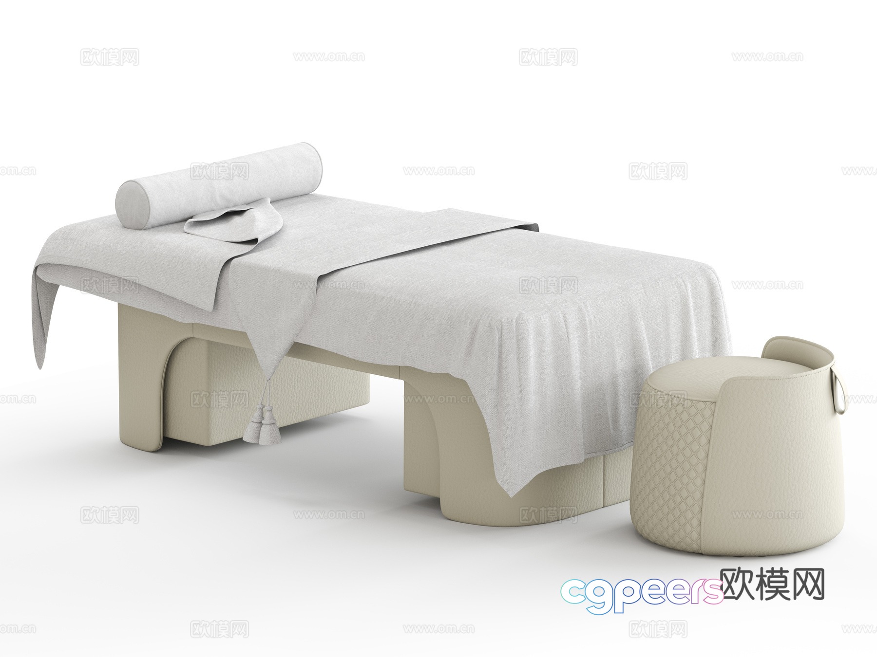 Cream SPA Massage Bed 3D Model Cream SPA Massage Bed 3D Model